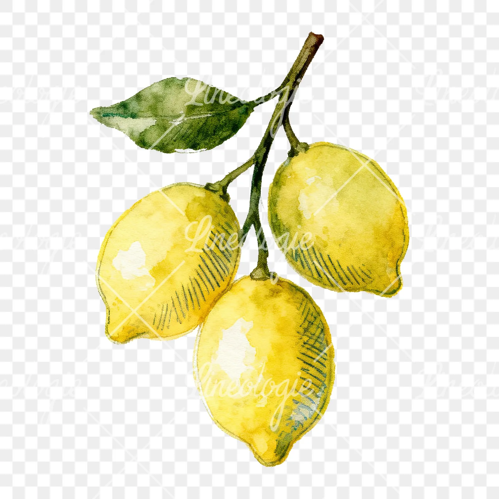 Watercolor lemon branch with clusters clipart 3 of 9 on a transparent background (PNG)