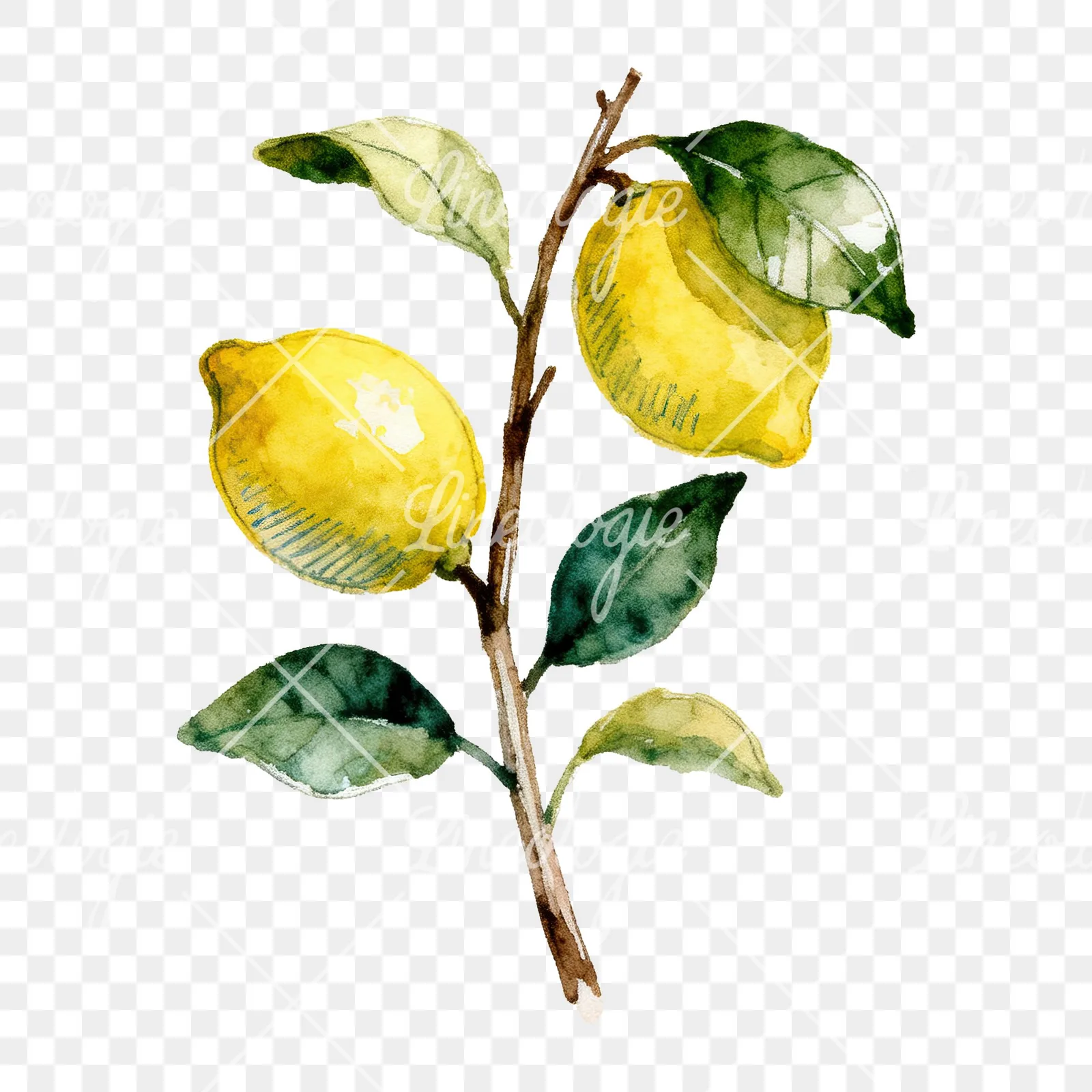 Watercolor lemon branch with clusters clipart 4 of 9 on a transparent background (PNG)