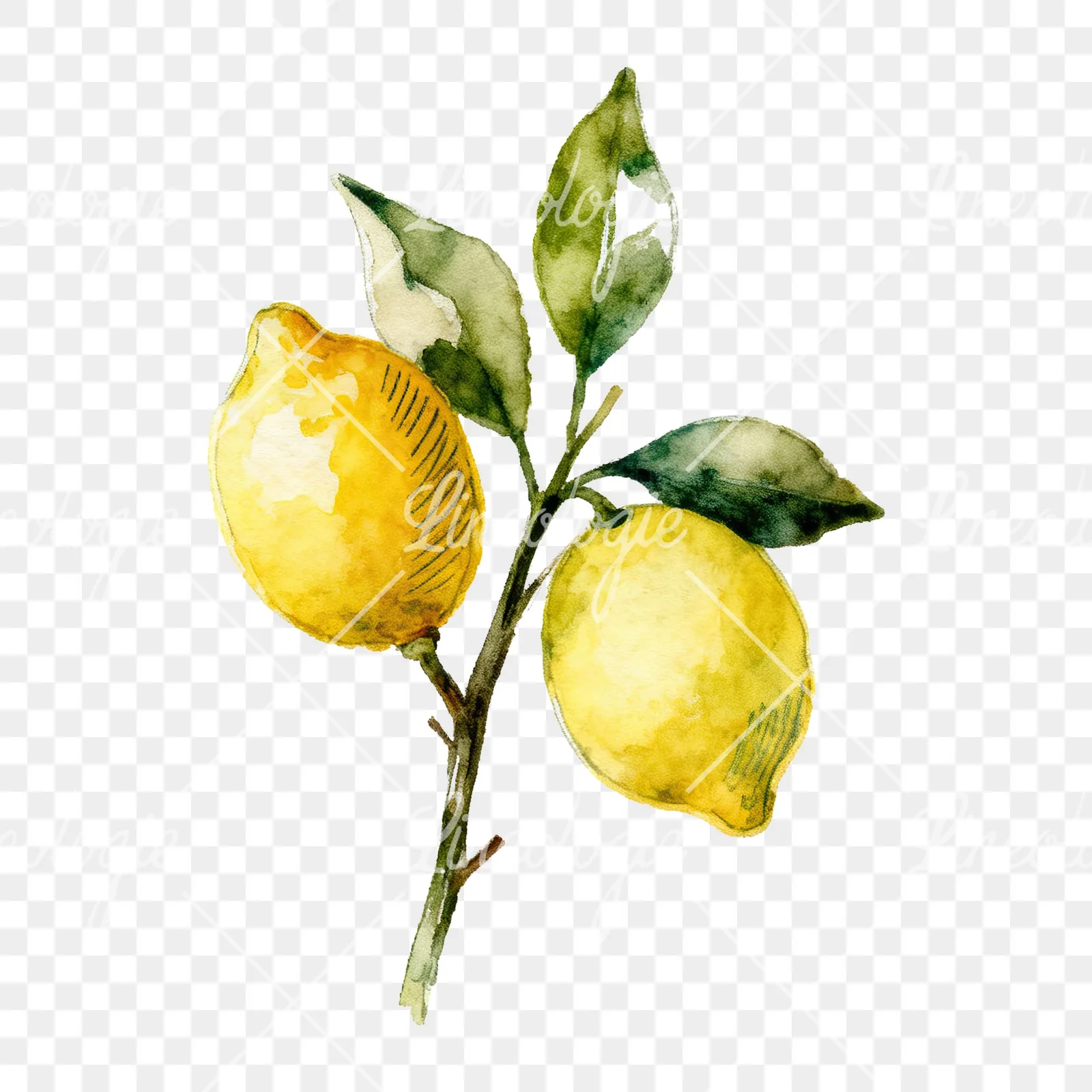 Watercolor lemon branch with clusters clipart 6 of 9 on a transparent background (PNG)