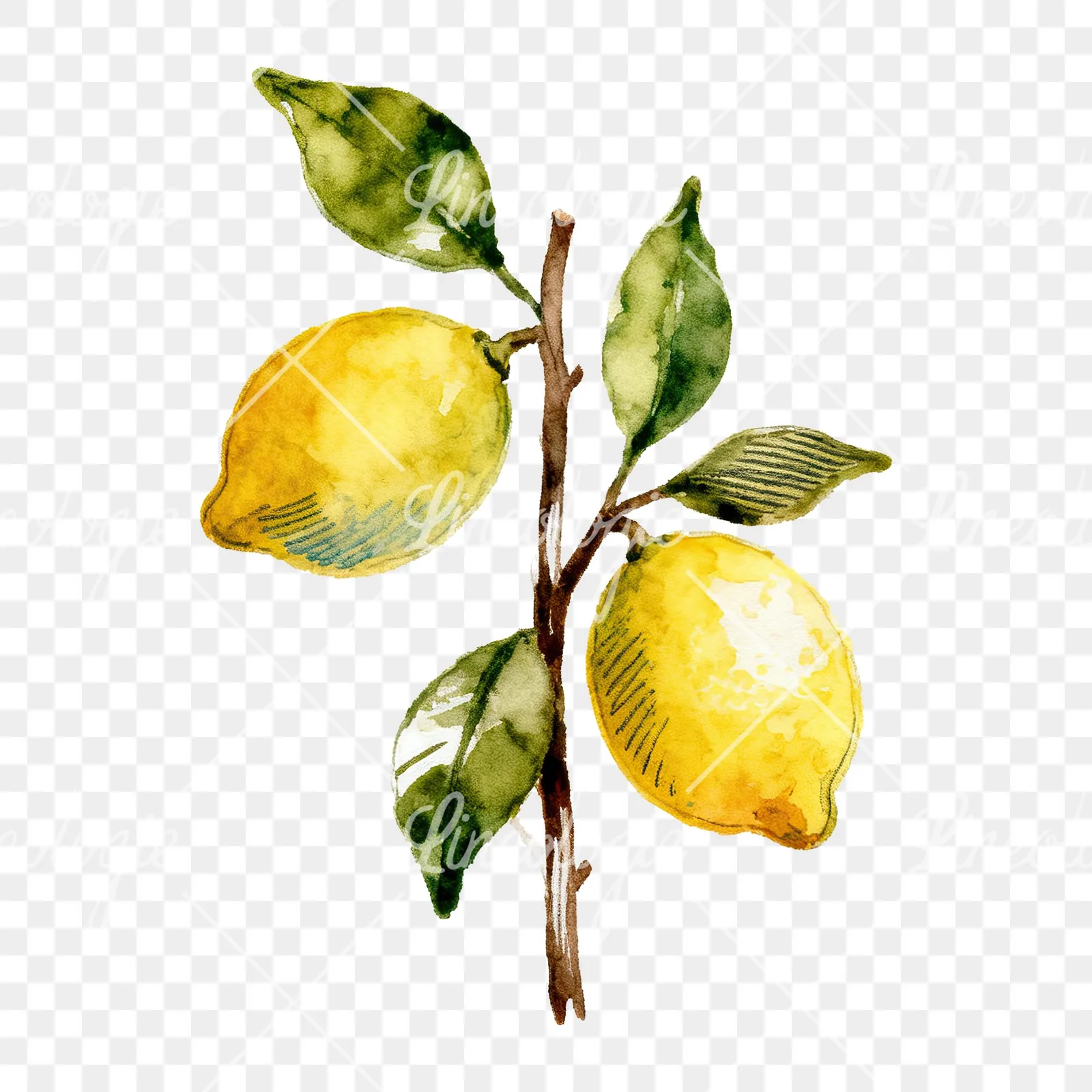 Watercolor lemon branch with clusters clipart 7 of 9 on a transparent background (PNG)