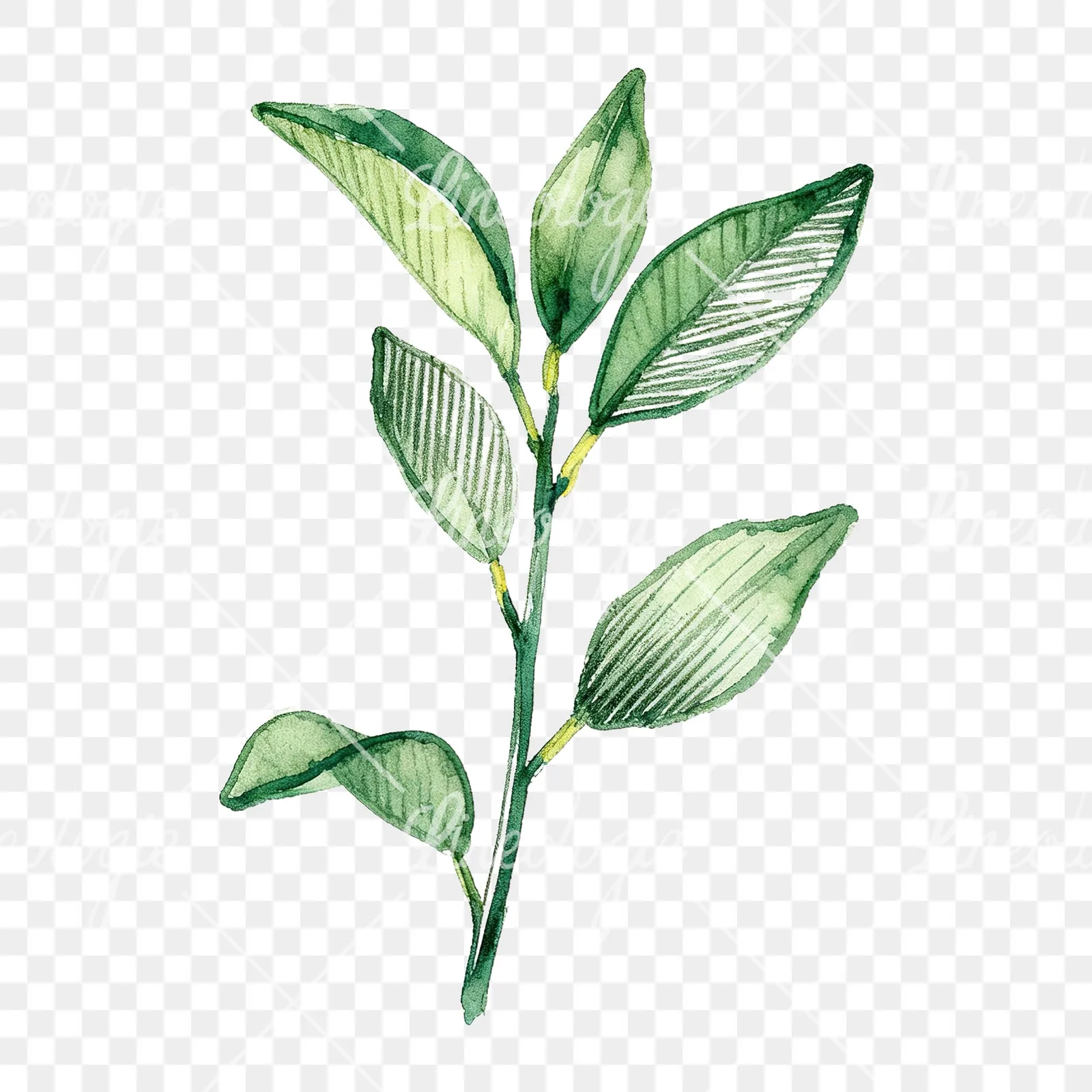 Watercolor lime branch with foliage clipart 1 of 9 on a transparent background (PNG)