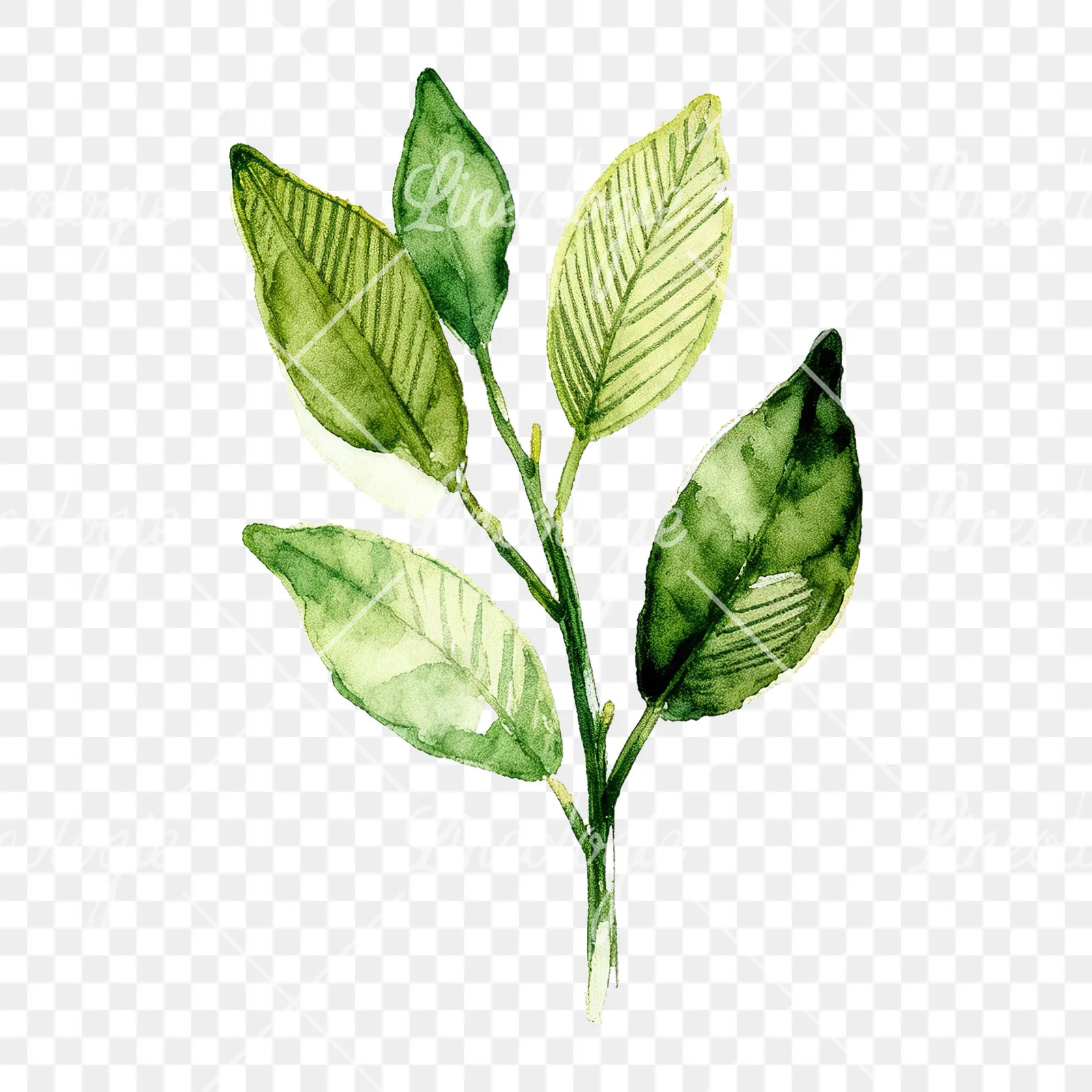 Watercolor lime branch with foliage clipart 4 of 9 on a transparent background (PNG)