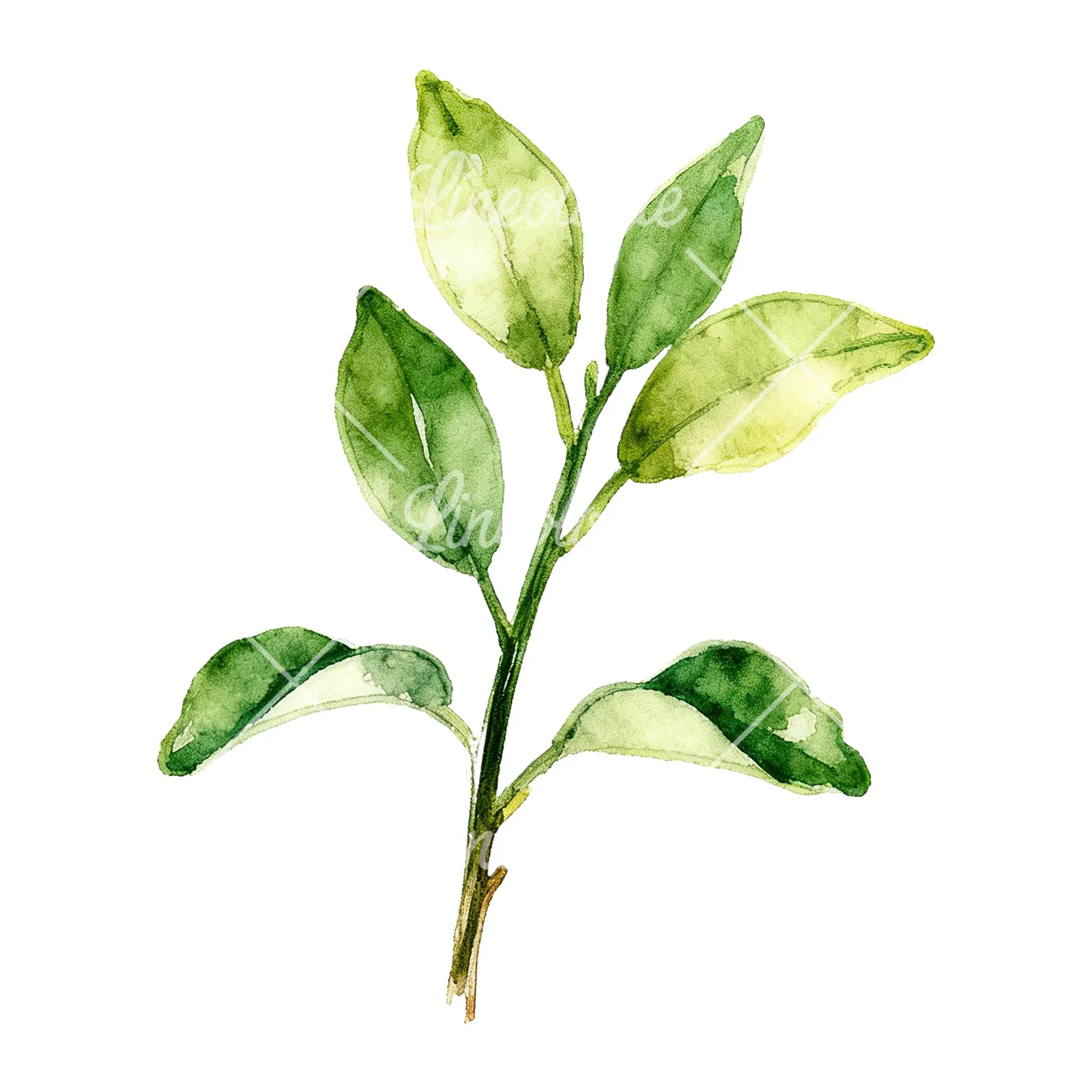 Watercolor lime branch with foliage clipart 8 of 9 on a white background (JPG)