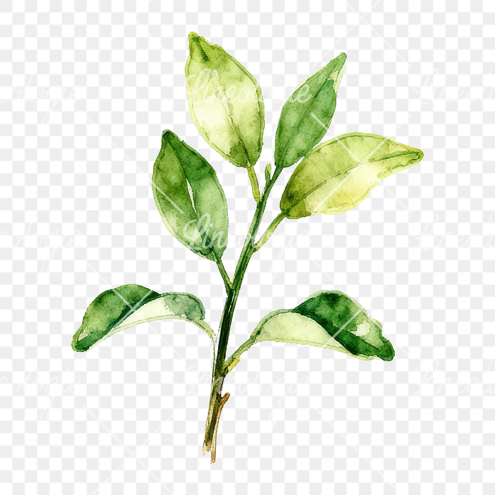 Watercolor lime branch with foliage clipart 8 of 9 on a transparent background (PNG)