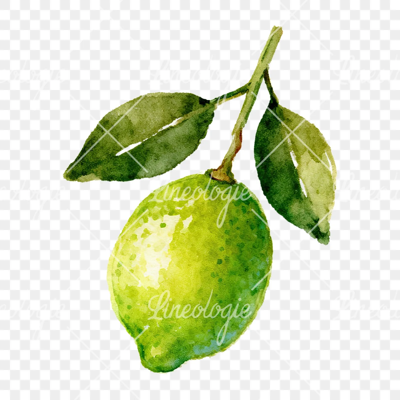 Watercolor lime branch with clusters clipart 2 of 9 on a transparent background (PNG)