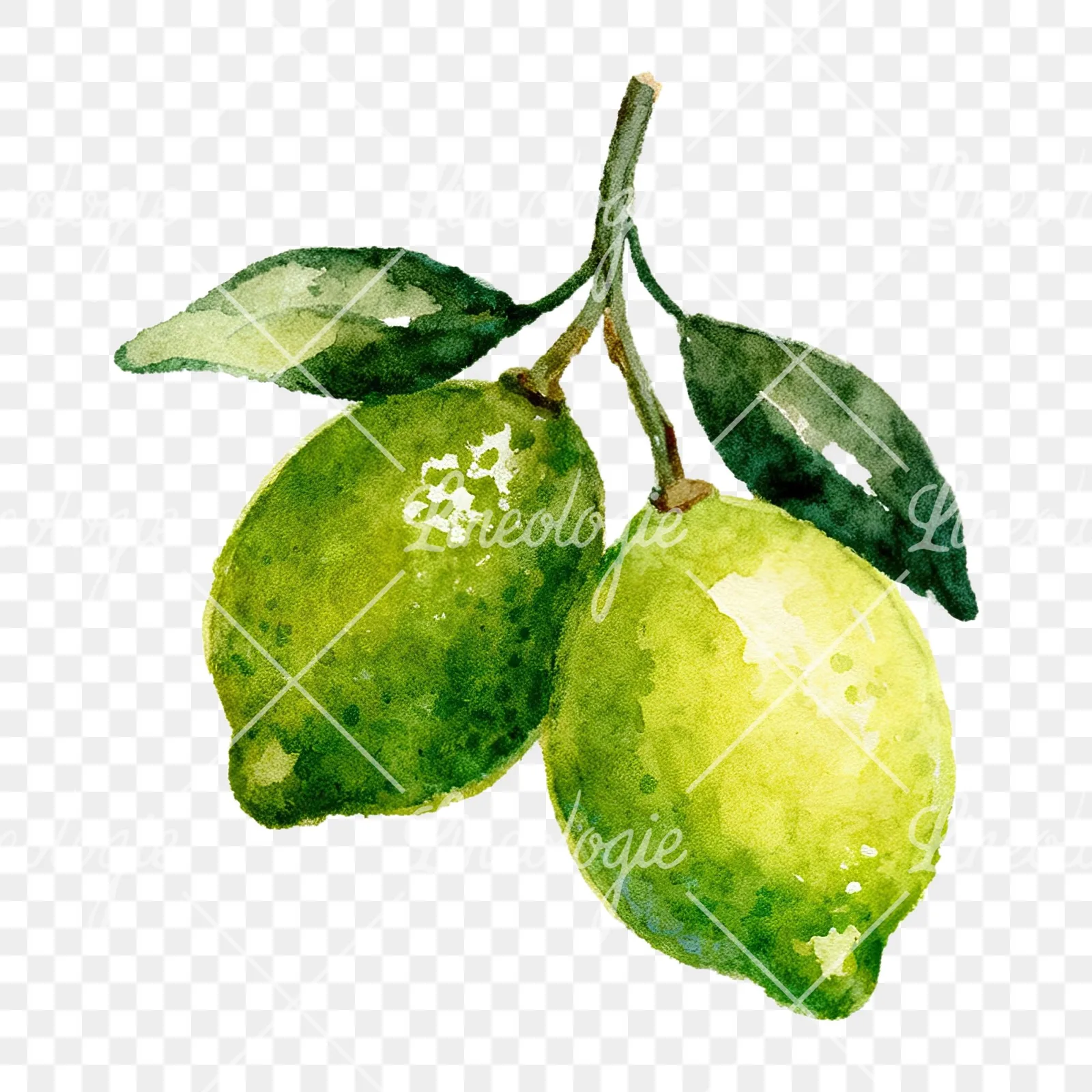 Watercolor lime branch with clusters clipart 4 of 9 on a transparent background (PNG)