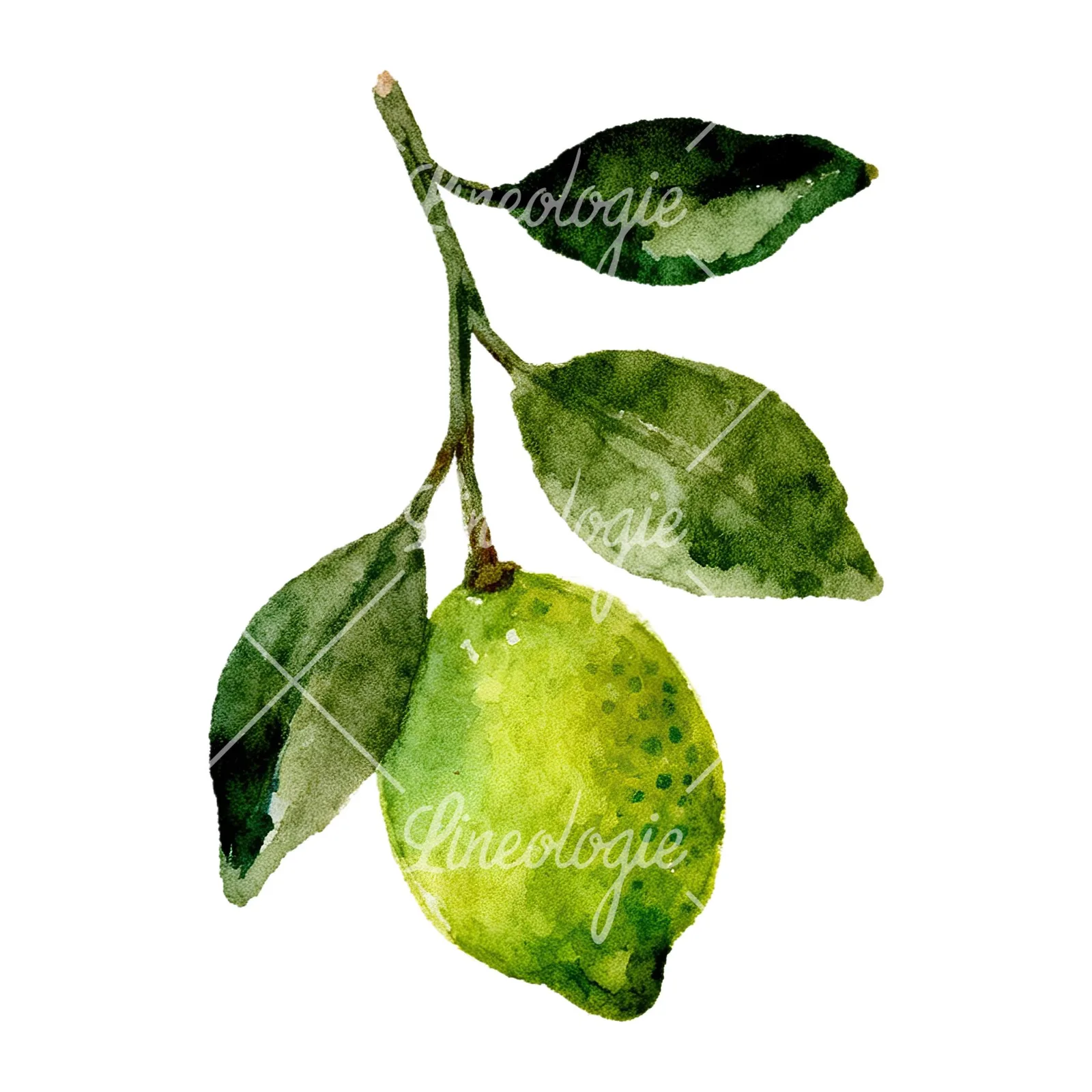 Watercolor lime branch with clusters clipart 6 of 9 on a white background (JPG)