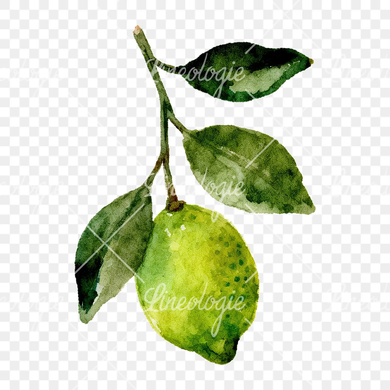 Watercolor lime branch with clusters clipart 6 of 9 on a transparent background (PNG)