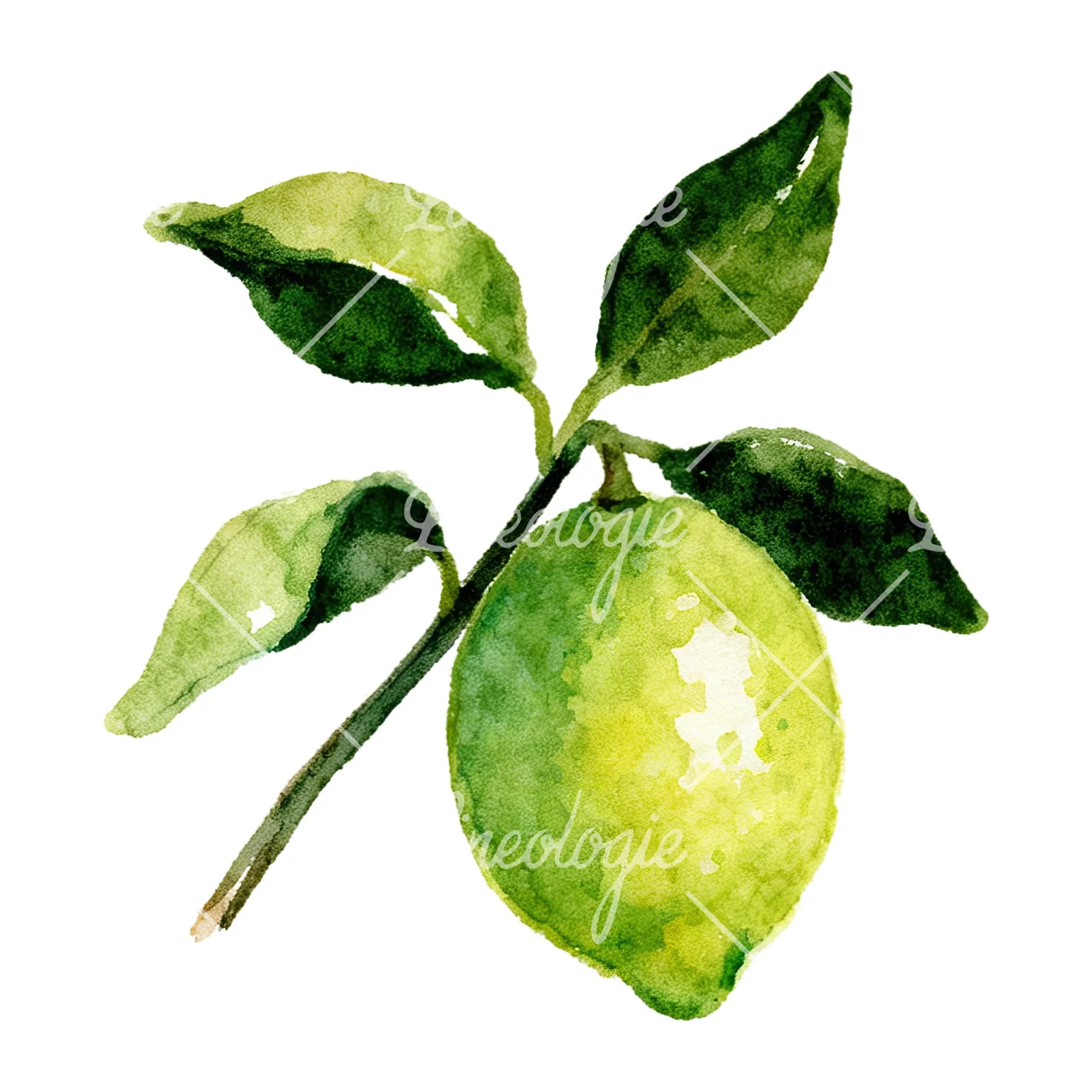 Watercolor lime branch with clusters clipart 7 of 9 on a white background (JPG)