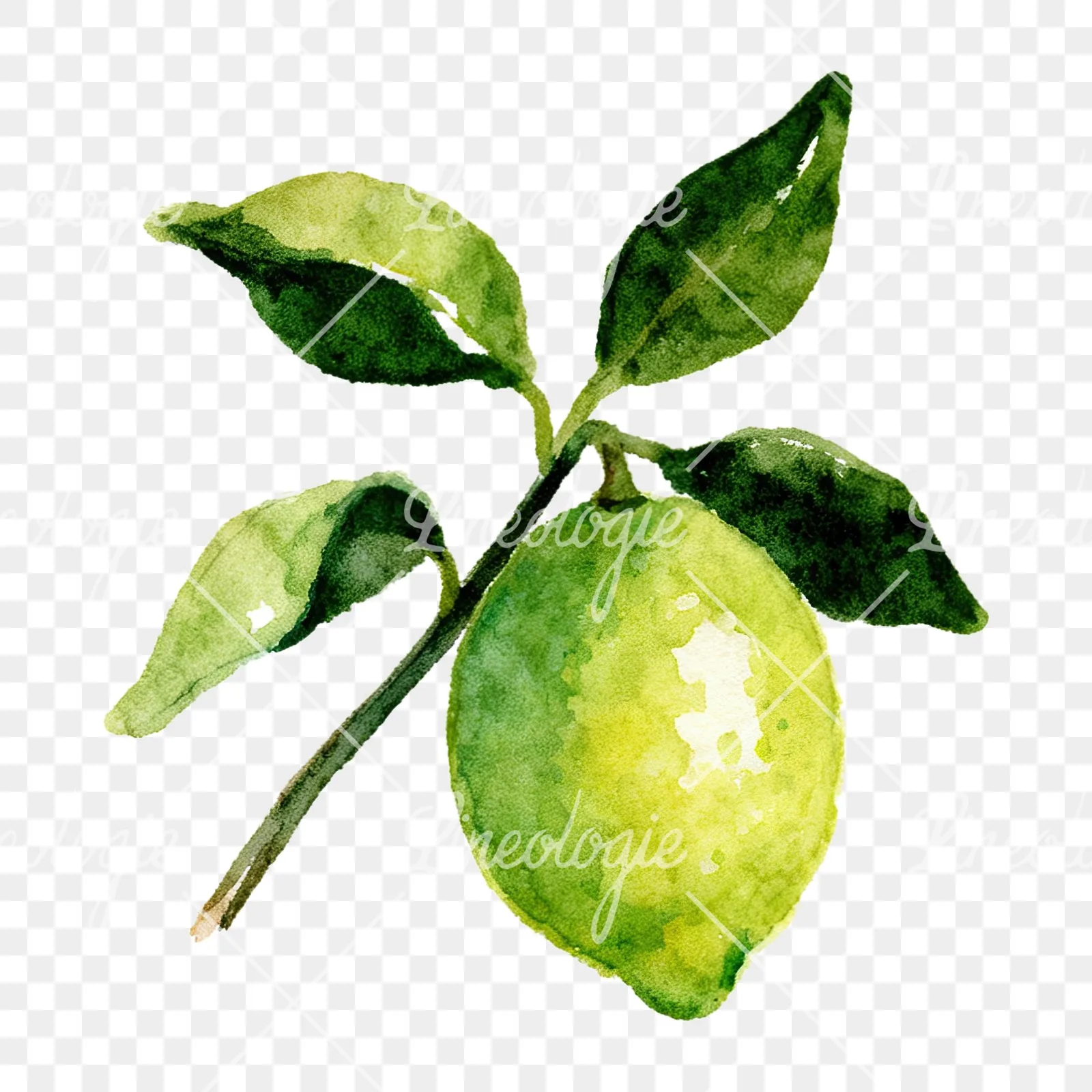 Watercolor lime branch with clusters clipart 7 of 9 on a transparent background (PNG)