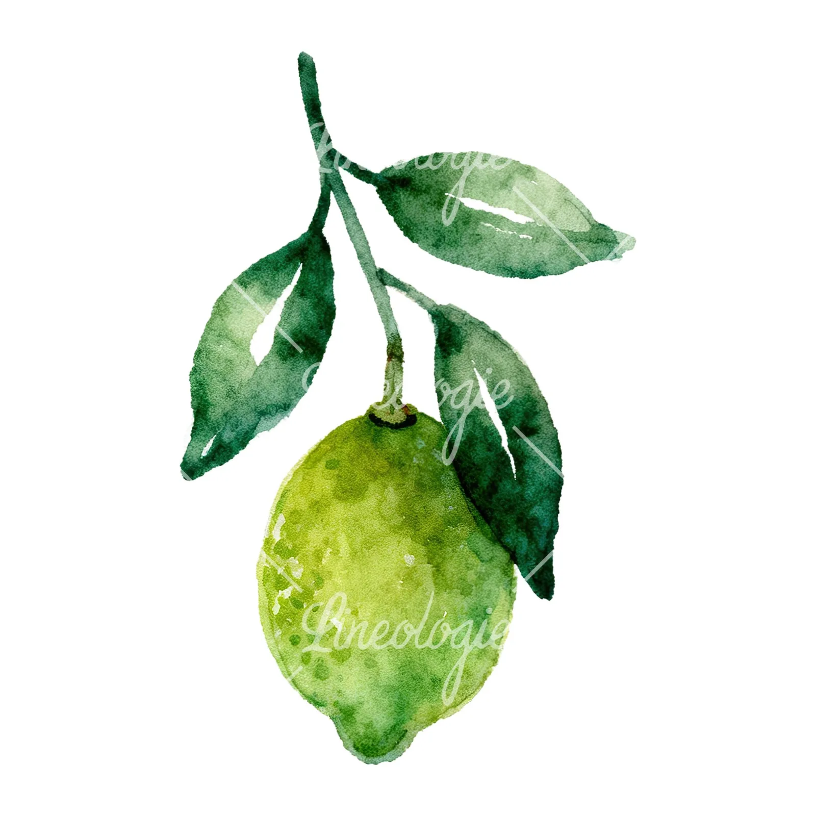 Watercolor lime branch with clusters clipart 8 of 9 on a white background (JPG)