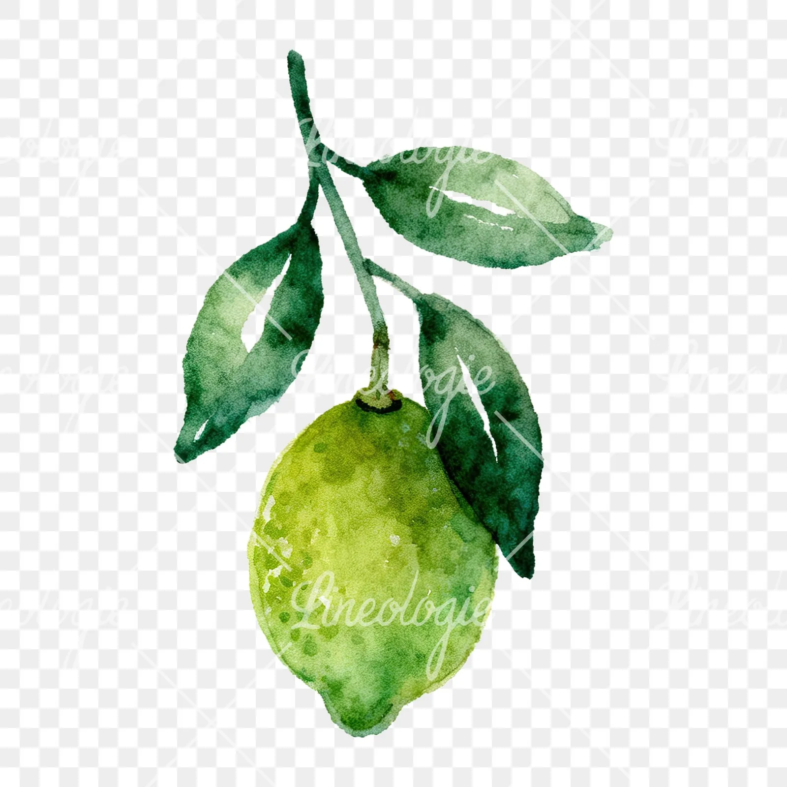 Watercolor lime branch with clusters clipart 8 of 9 on a transparent background (PNG)