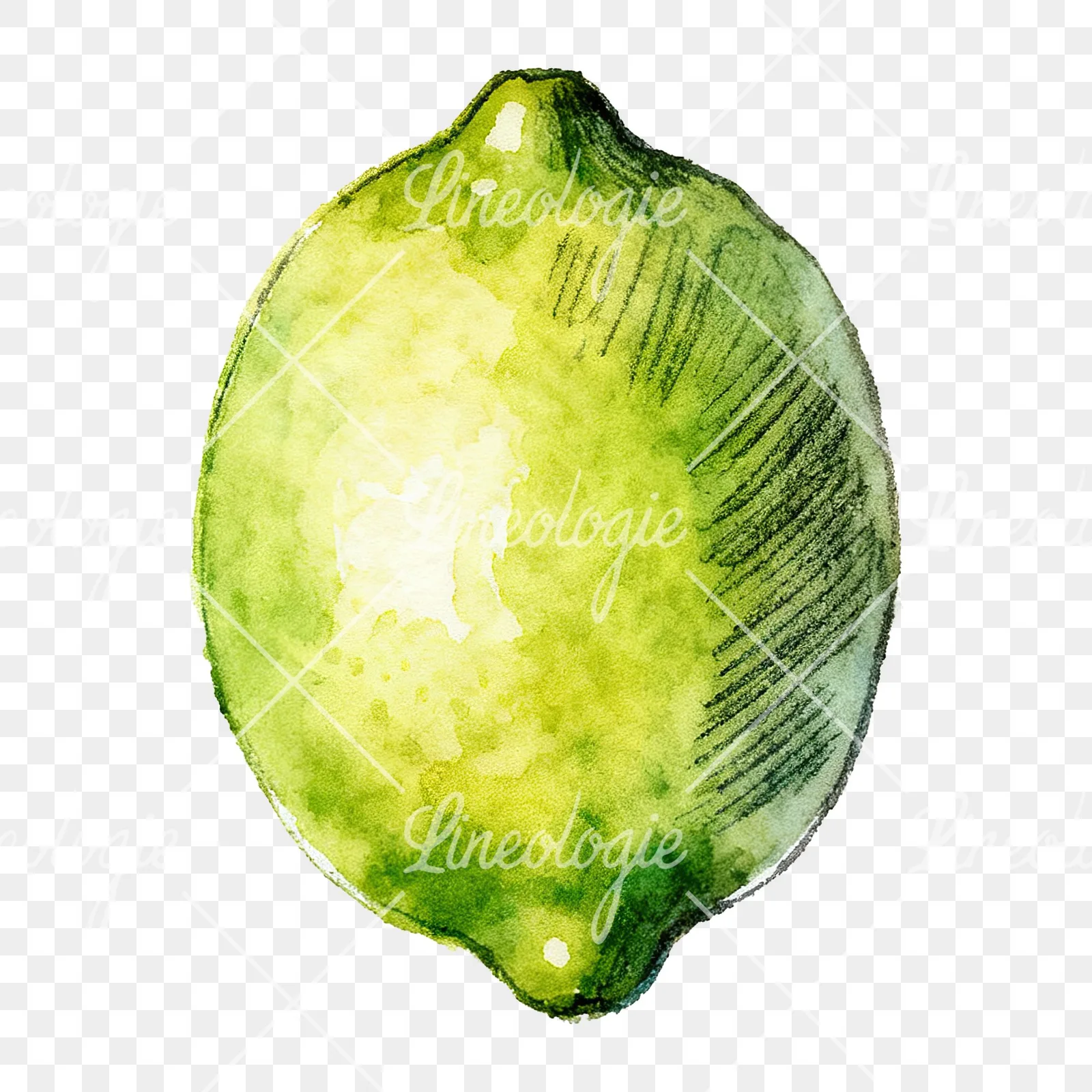 Watercolor lime with top-down slices clipart 3 of 9 on a transparent background (PNG)