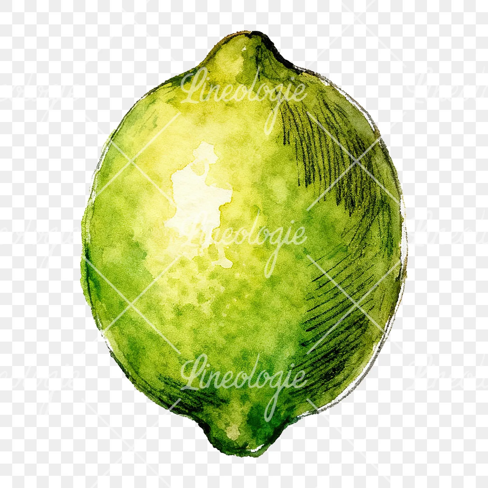 Watercolor lime with top-down slices clipart 4 of 9 on a transparent background (PNG)