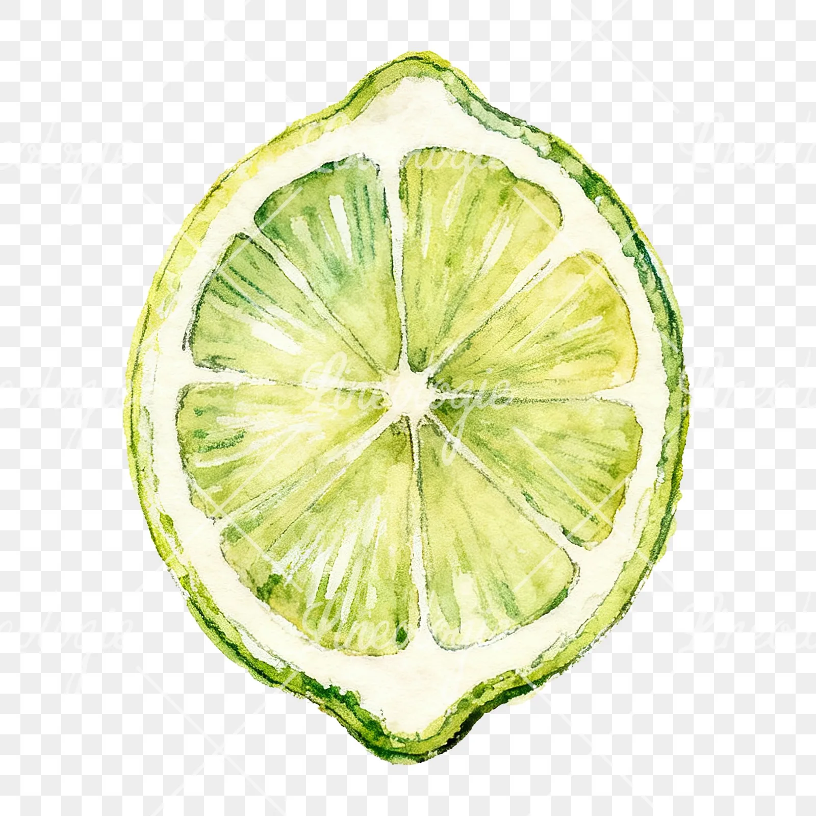 Watercolor lime with top-down slices clipart 5 of 9 on a transparent background (PNG)
