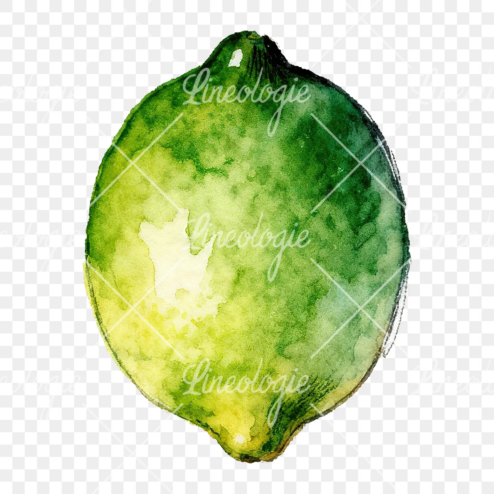 Watercolor lime with top-down slices clipart 6 of 9 on a transparent background (PNG)