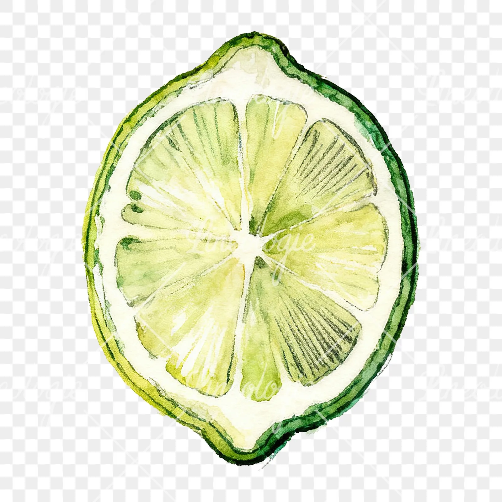 Watercolor lime with top-down slices clipart 7 of 9 on a transparent background (PNG)