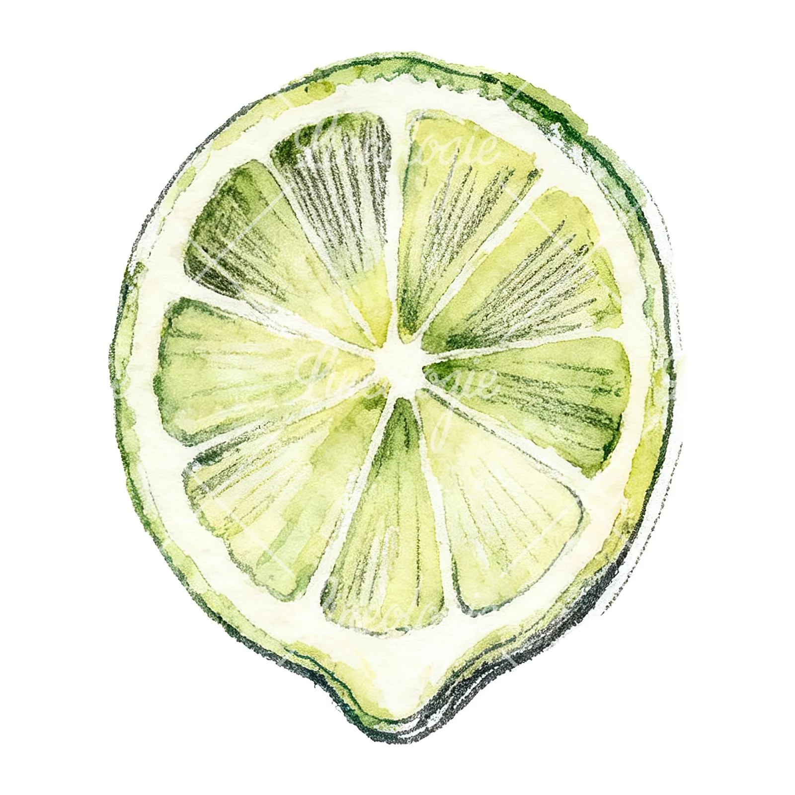 Watercolor lime with top-down slices clipart 9 of 9 on a white background (JPG)