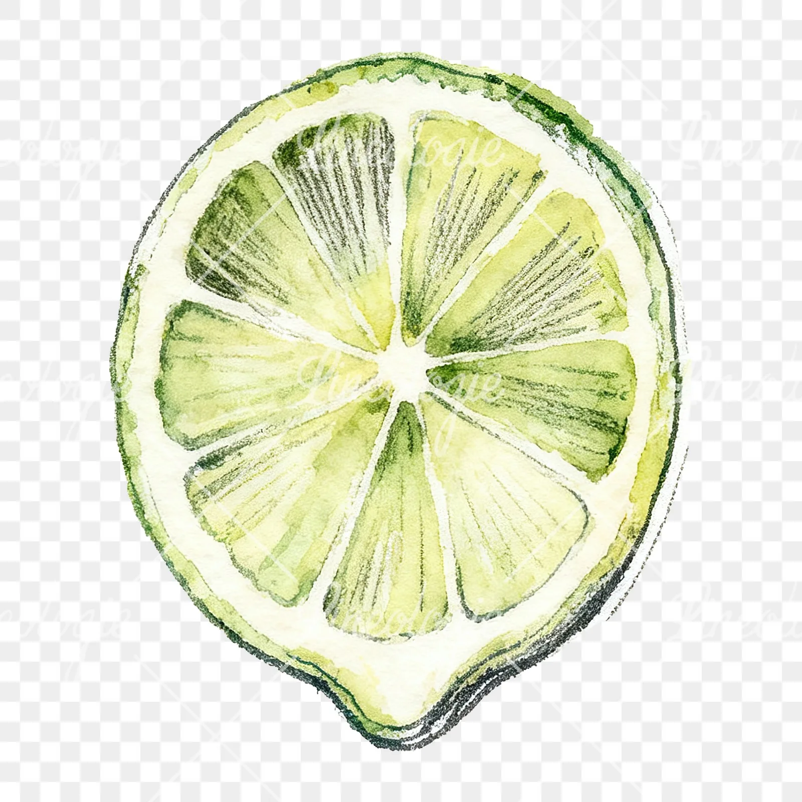 Watercolor lime with top-down slices clipart 9 of 9 on a transparent background (PNG)