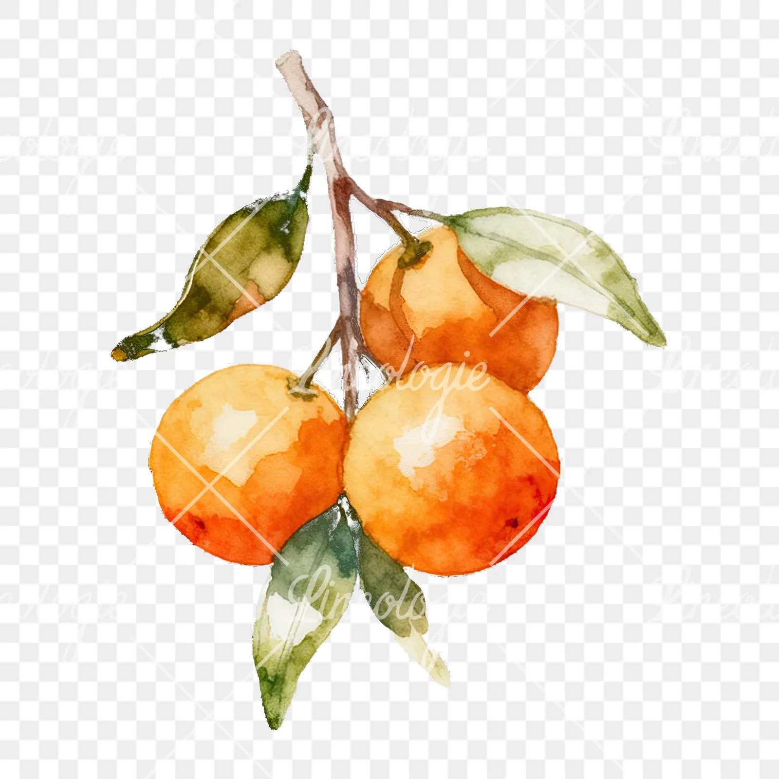 Watercolor orange branch with warm tones clipart 4 of 9 on a transparent background (PNG)