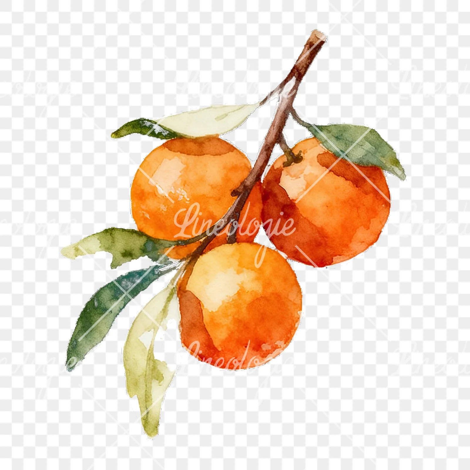 Watercolor orange branch with warm tones clipart 7 of 9 on a transparent background (PNG)