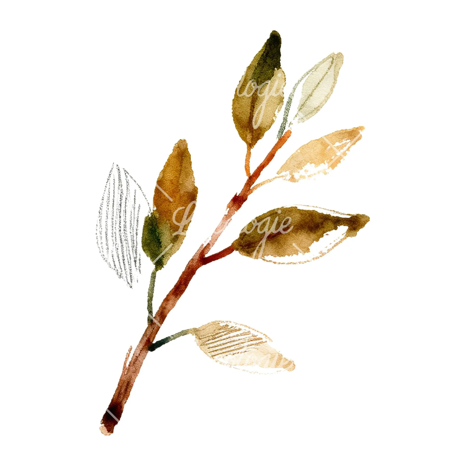 Watercolor orange branch with ripe fruit clipart 6 of 9 on a white background (JPG)