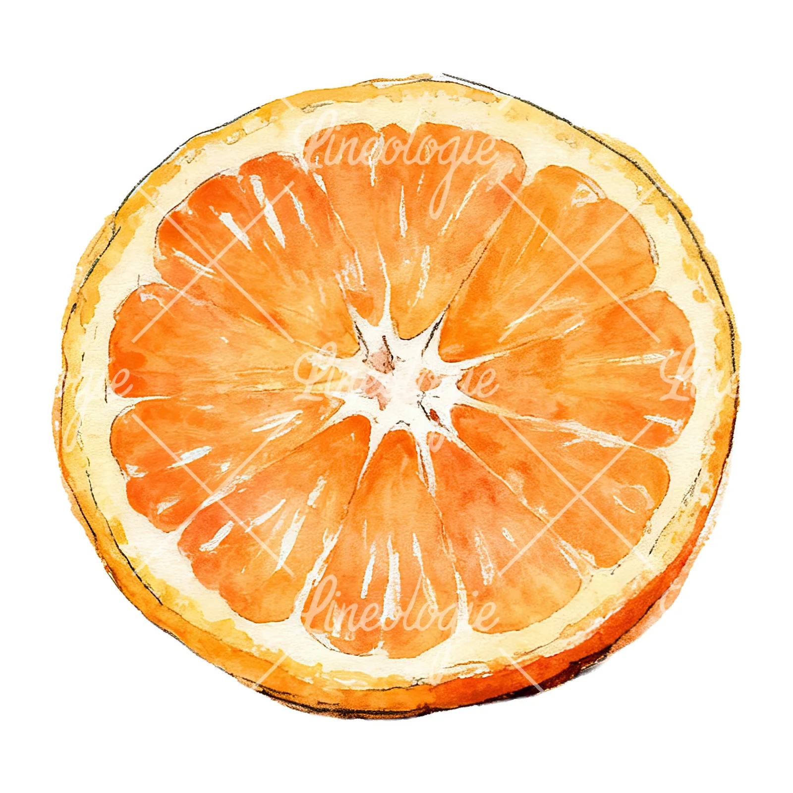 Watercolor whole and halved orange clipart 8 of 9 on a white background (JPG)