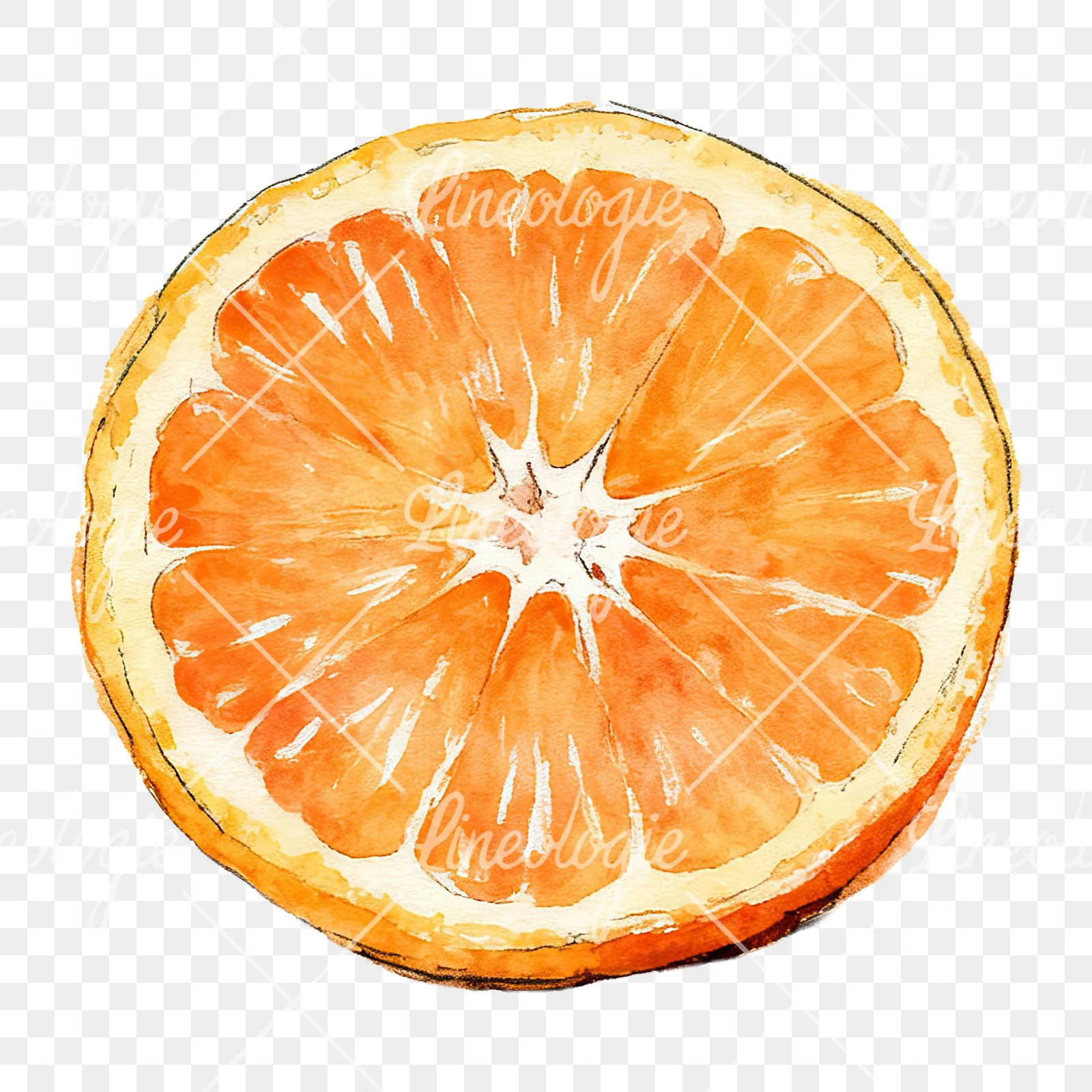 Watercolor whole and halved orange clipart 8 of 9 on a transparent background (PNG)