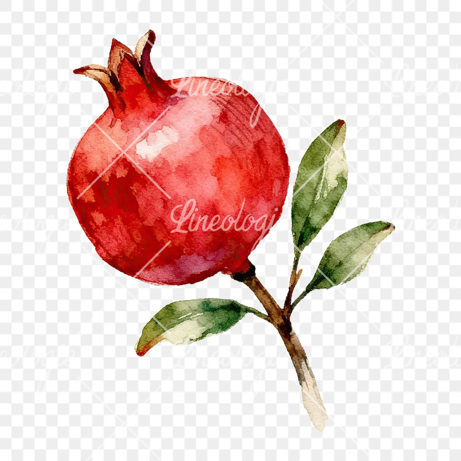Watercolor pomegranate branch clipart 4 of 9 on a transparent background (PNG)