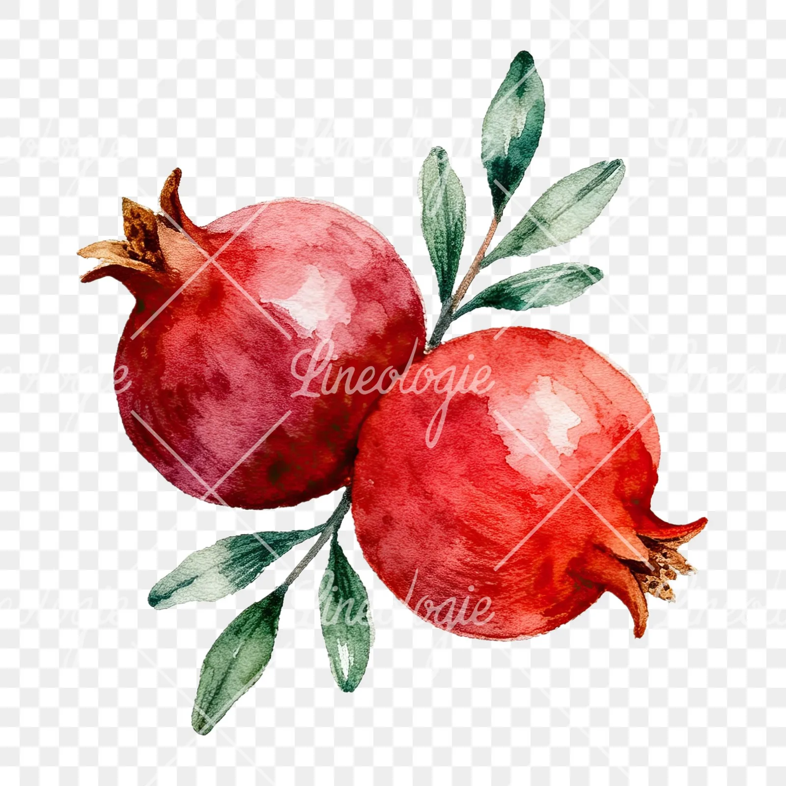 Watercolor pomegranate branch clipart 6 of 9 on a transparent background (PNG)