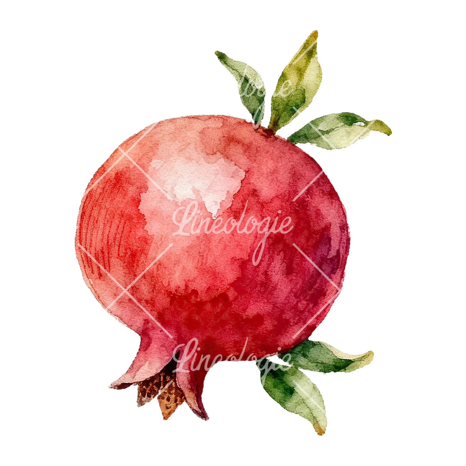 Watercolor pomegranate branch clipart 7 of 9 on a white background (JPG)
