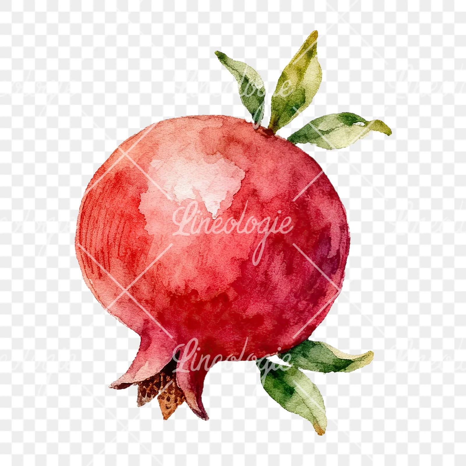 Watercolor pomegranate branch clipart 7 of 9 on a transparent background (PNG)