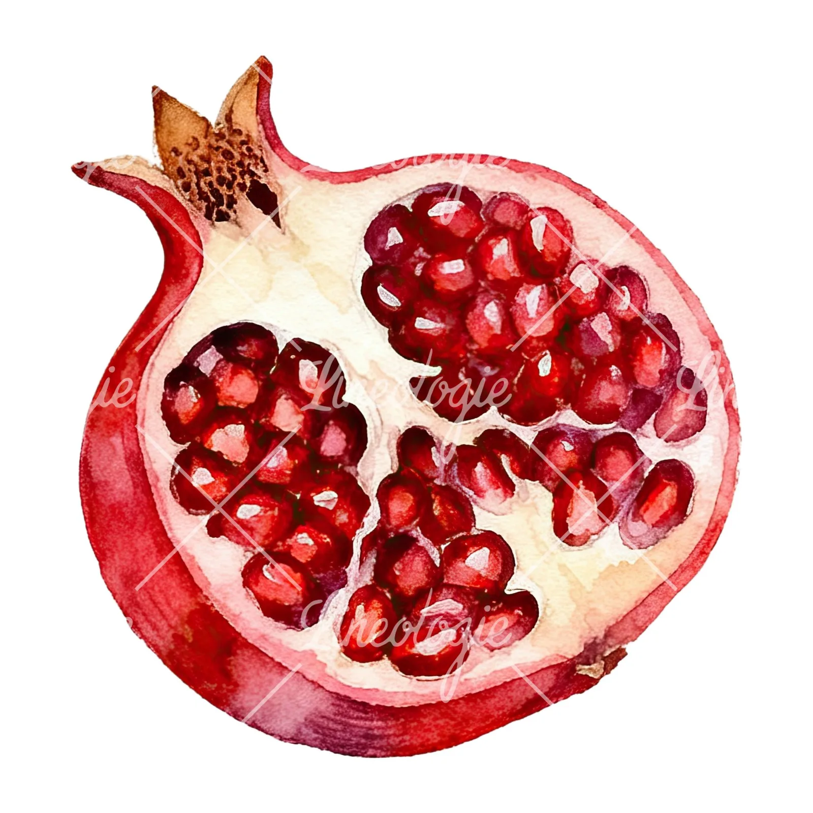 Watercolor pomegranate branch clipart 8 of 9 on a white background (JPG)