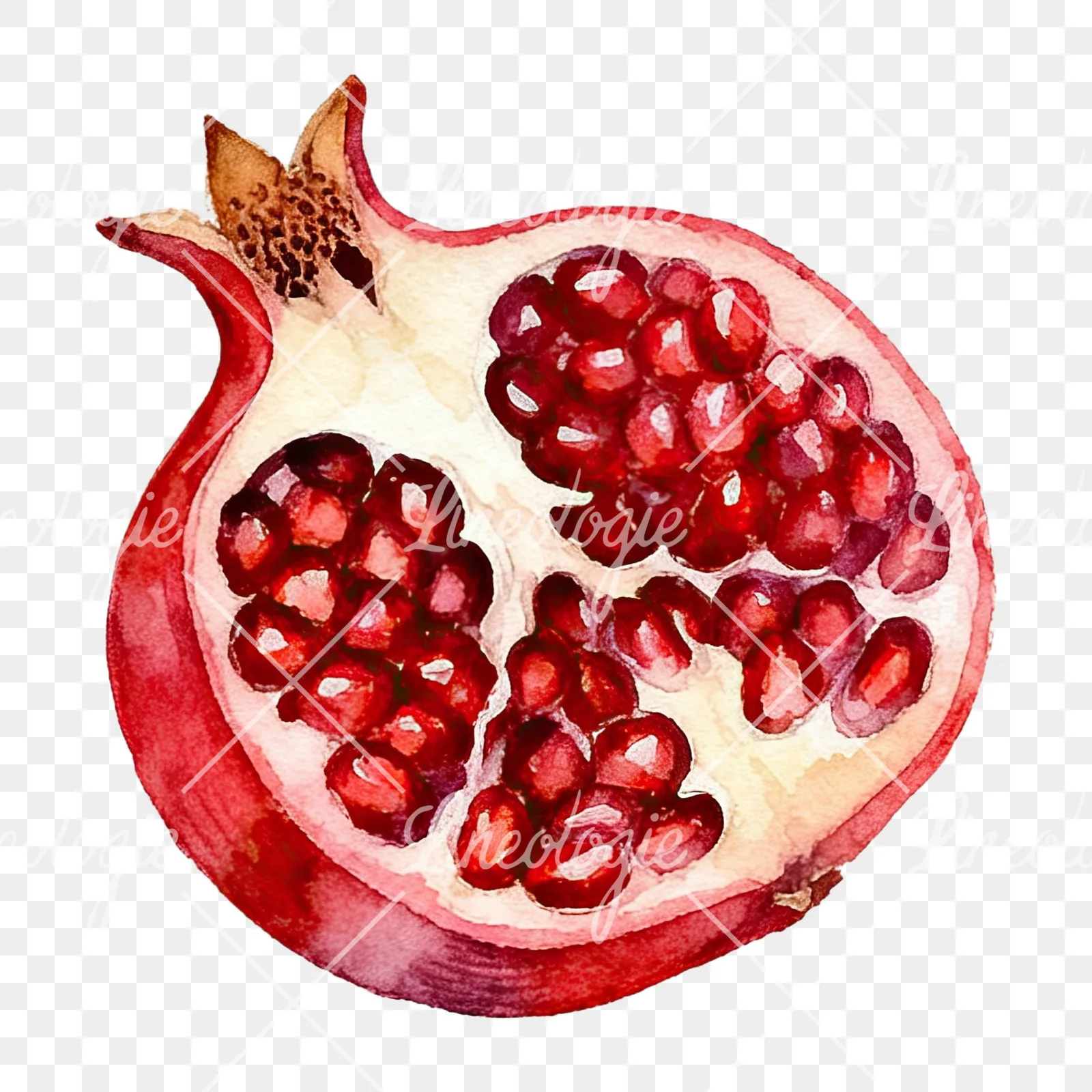 Watercolor pomegranate branch clipart 8 of 9 on a transparent background (PNG)