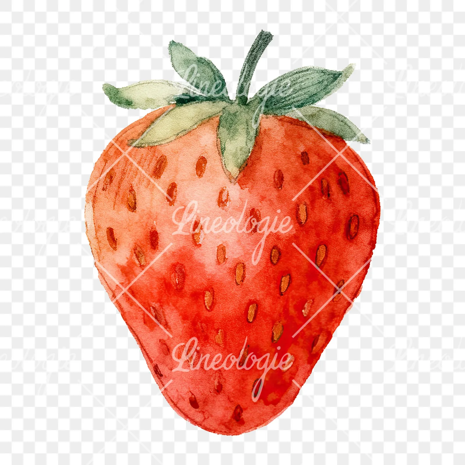 Watercolor strawberry fruit clipart 1 of 9 on a transparent background (PNG)