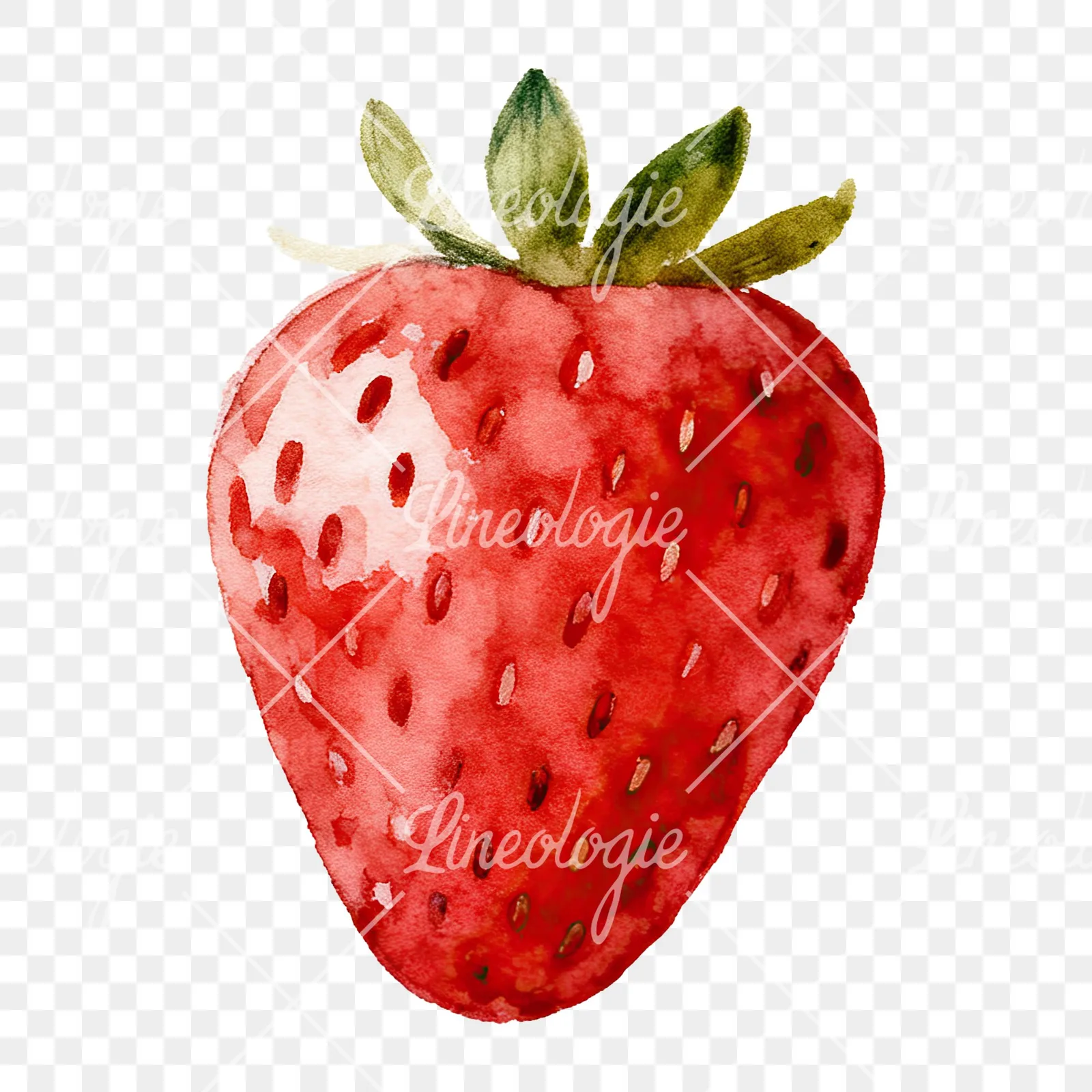 Watercolor strawberry fruit clipart 3 of 9 on a transparent background (PNG)