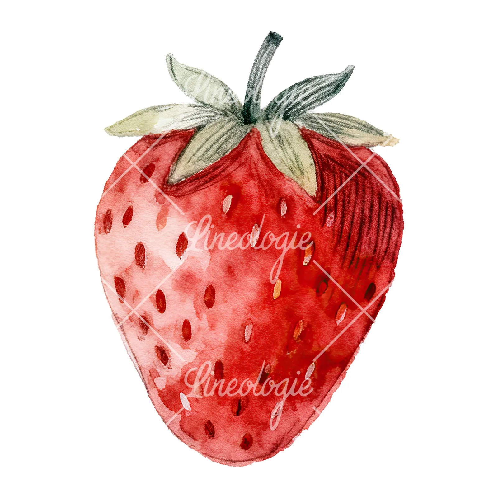 Watercolor strawberry fruit clipart 9 of 9 on a white background (JPG)