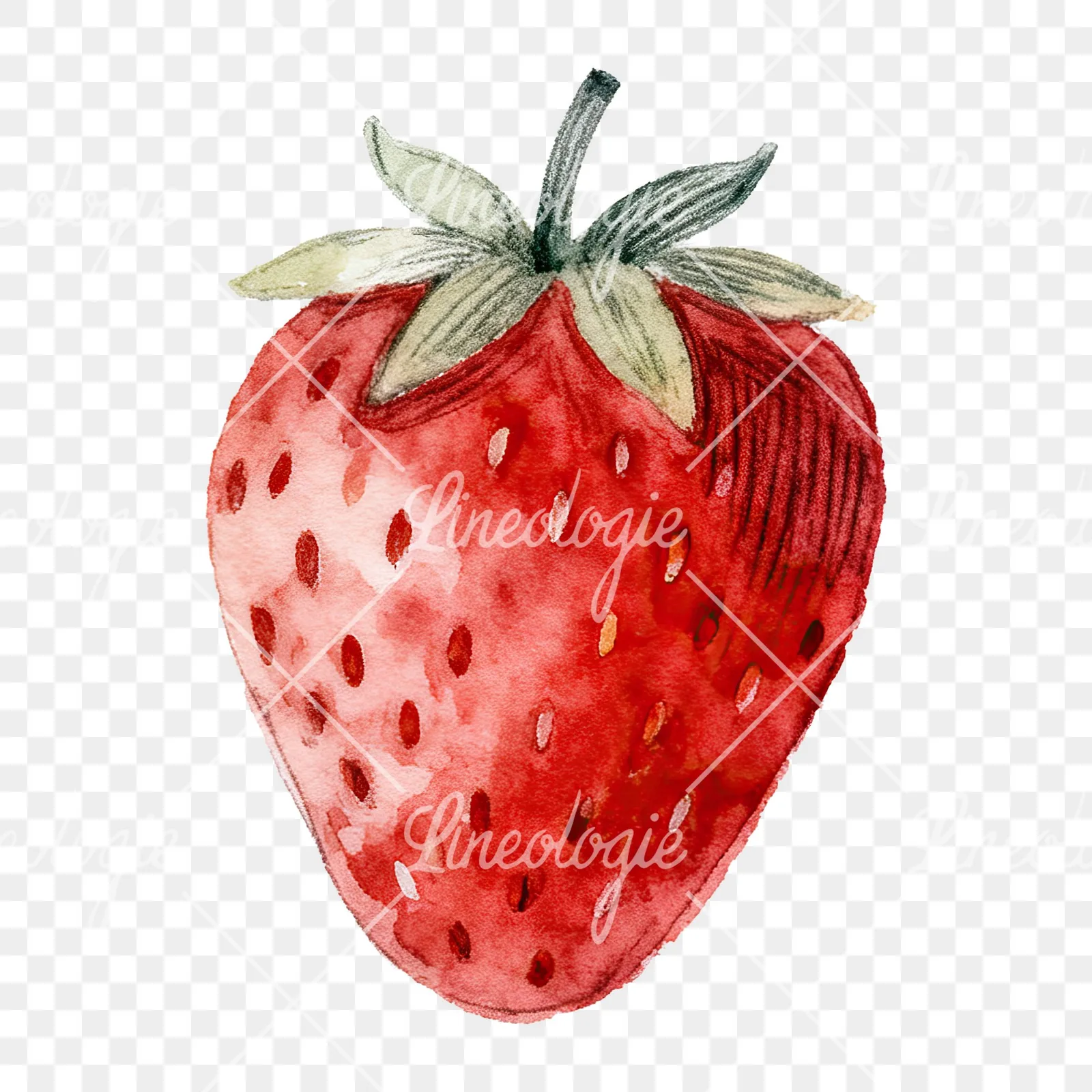 Watercolor strawberry fruit clipart 9 of 9 on a transparent background (PNG)