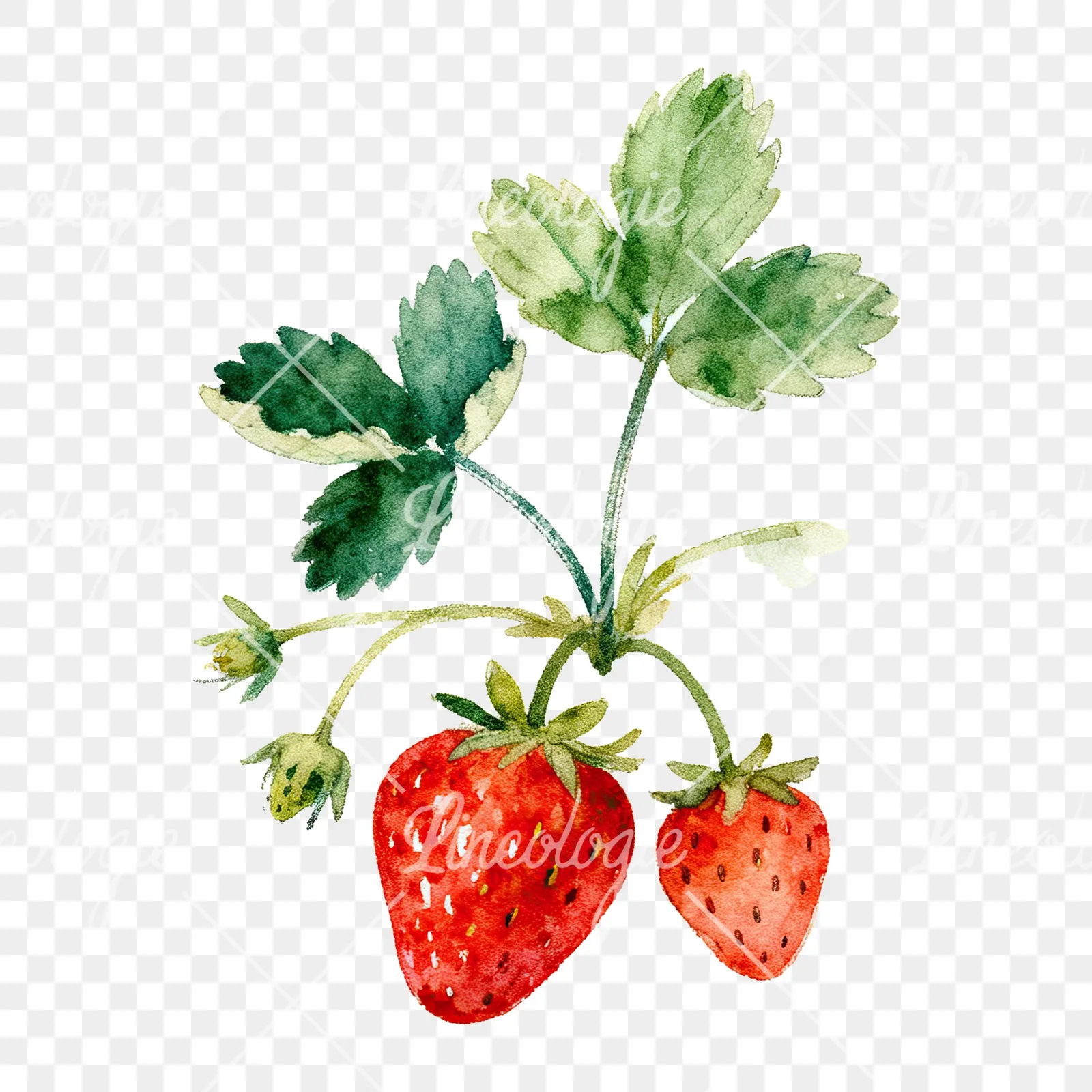 Watercolor strawberry plant clipart 6 of 9 on a transparent background (PNG)