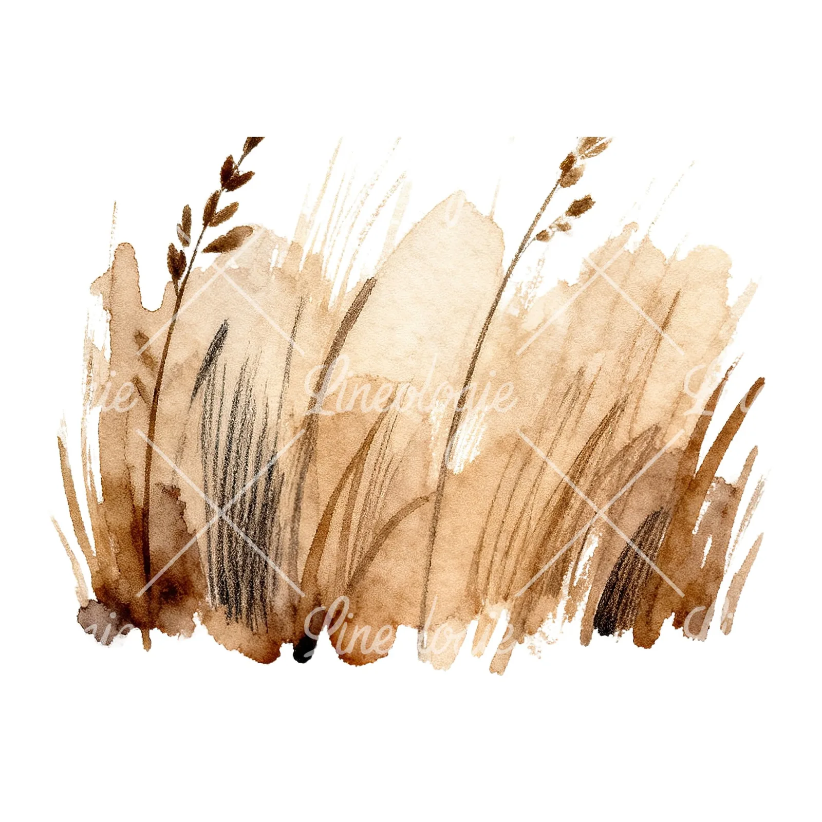 Watercolor dried grass scene clipart 1 of 6 on a white background (JPG)