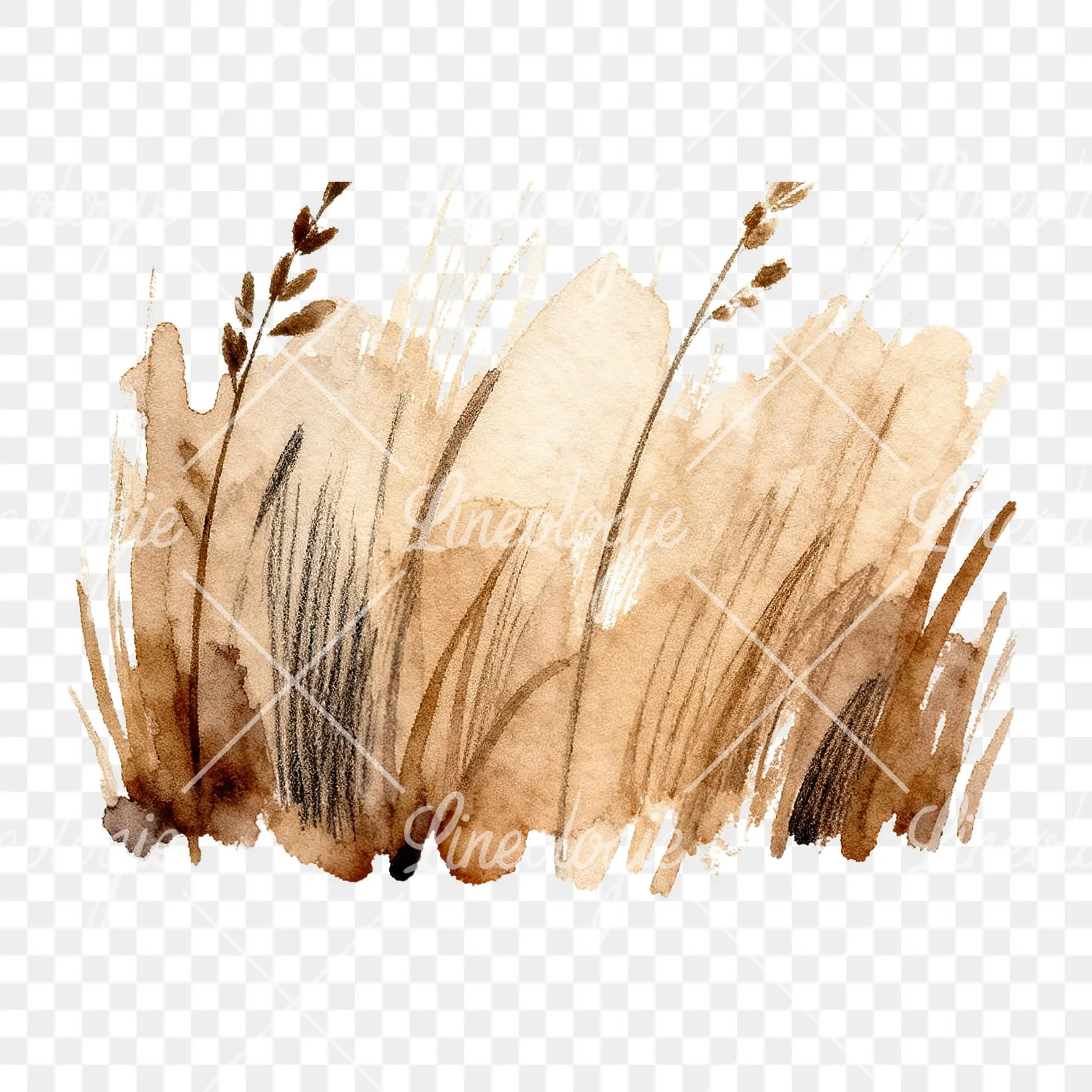 Watercolor dried grass scene clipart 1 of 6 on a transparent background (PNG)