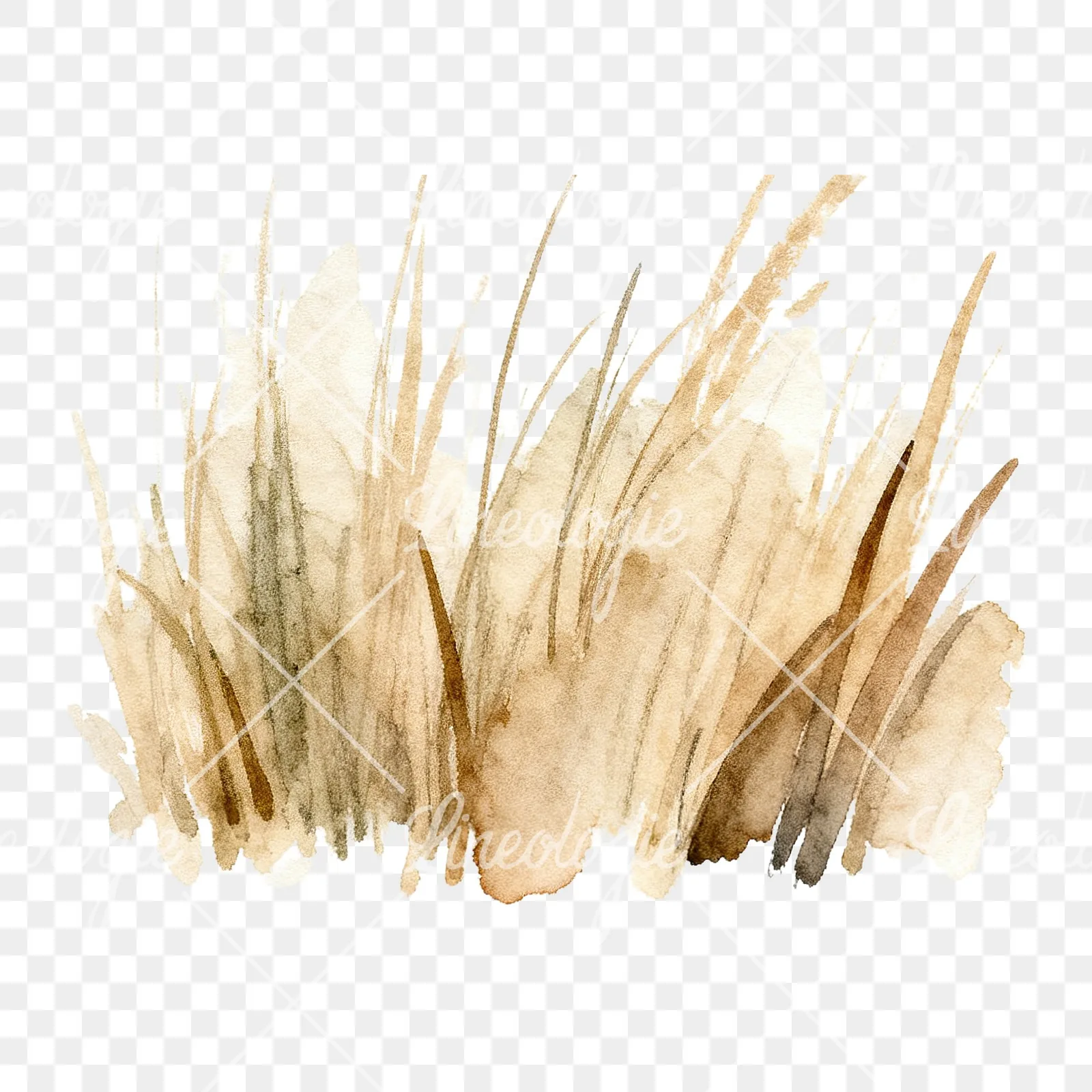 Watercolor dried grass scene clipart 2 of 6 on a transparent background (PNG)