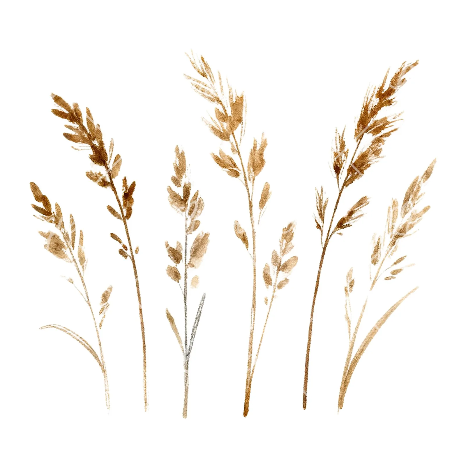Watercolor dried grass scene clipart 3 of 6 on a white background (JPG)