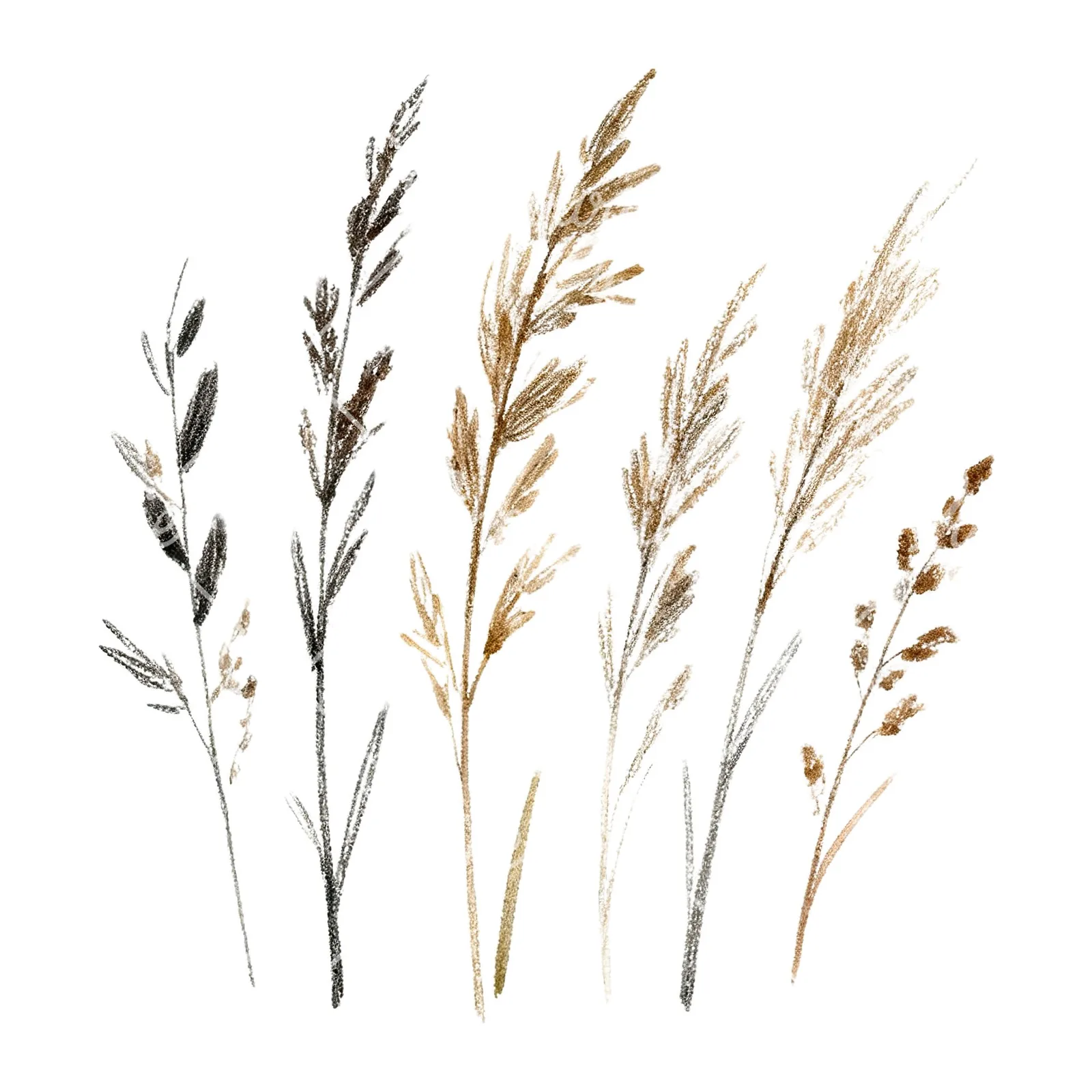 Watercolor dried grass scene clipart 5 of 6 on a white background (JPG)