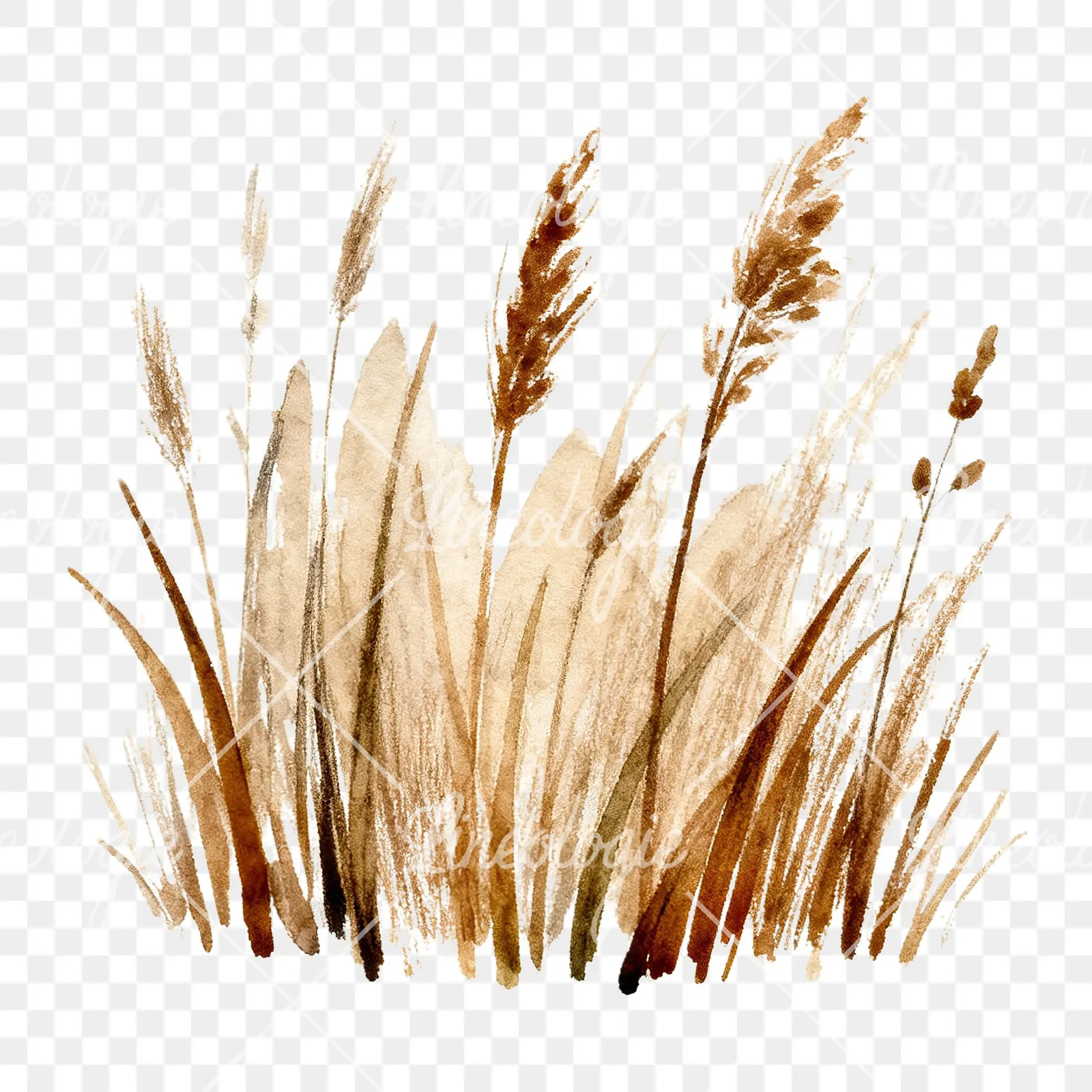 Watercolor dried grass scene clipart 6 of 6 on a transparent background (PNG)