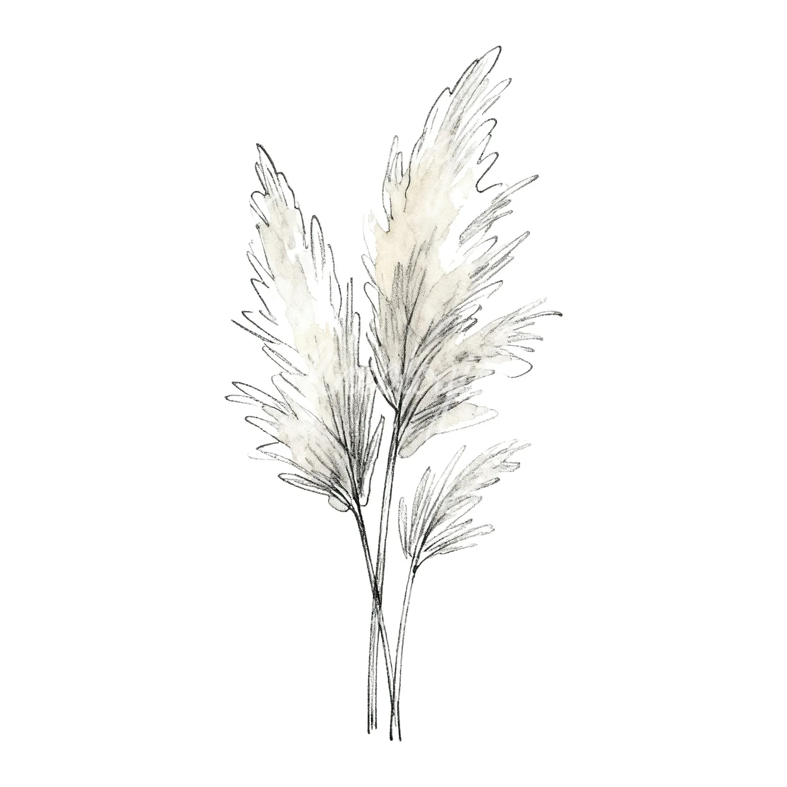 Watercolor pampas grass sketch clipart 1 of 6 on a white background (JPG)