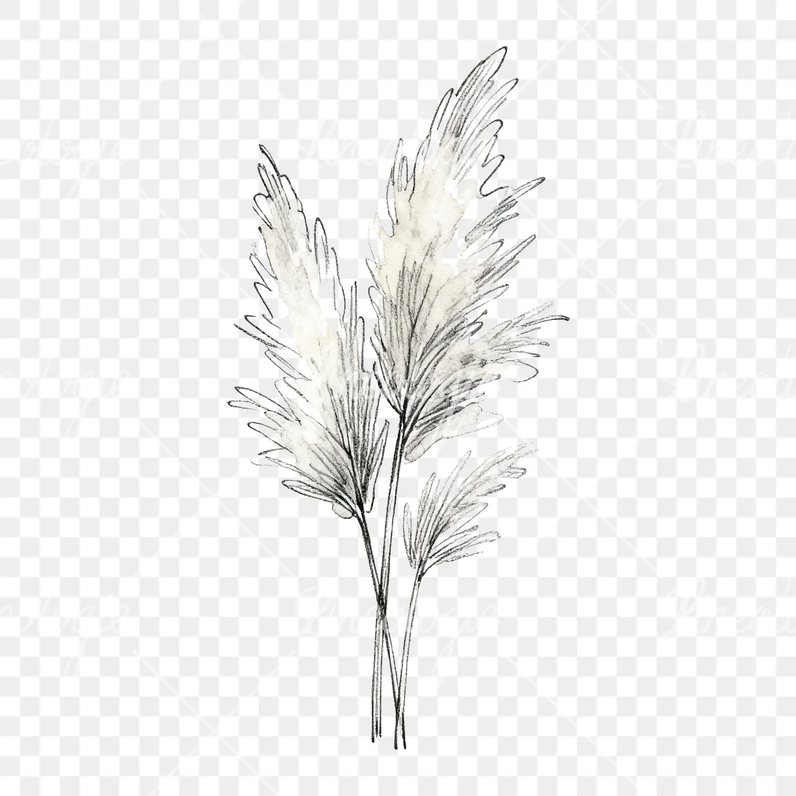 Watercolor pampas grass sketch clipart 4 of 6 on a transparent background (PNG)