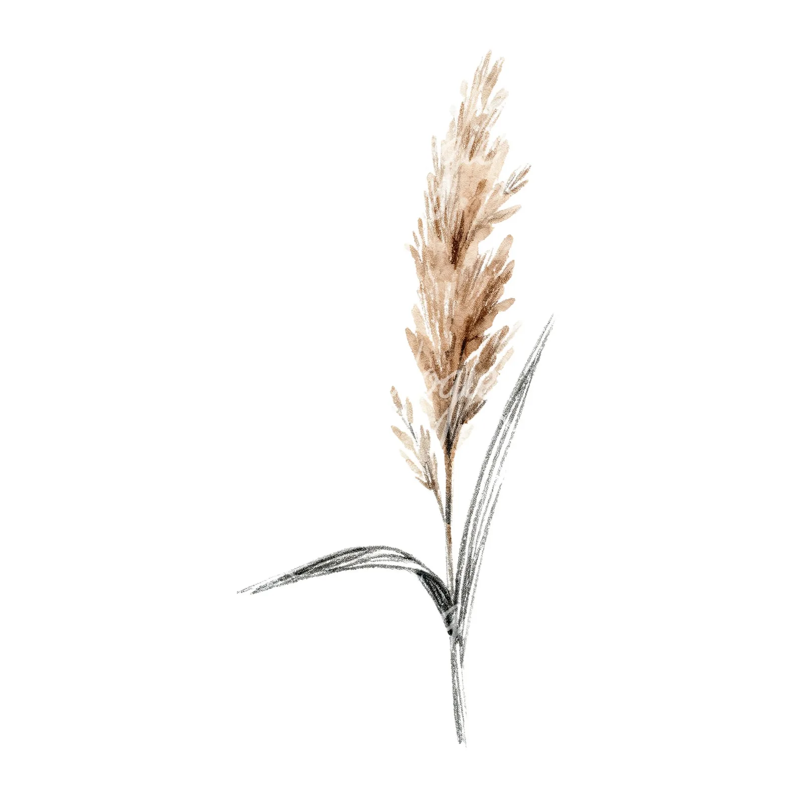 Watercolor reed and cattail clipart 6 of 8 on a white background (JPG)
