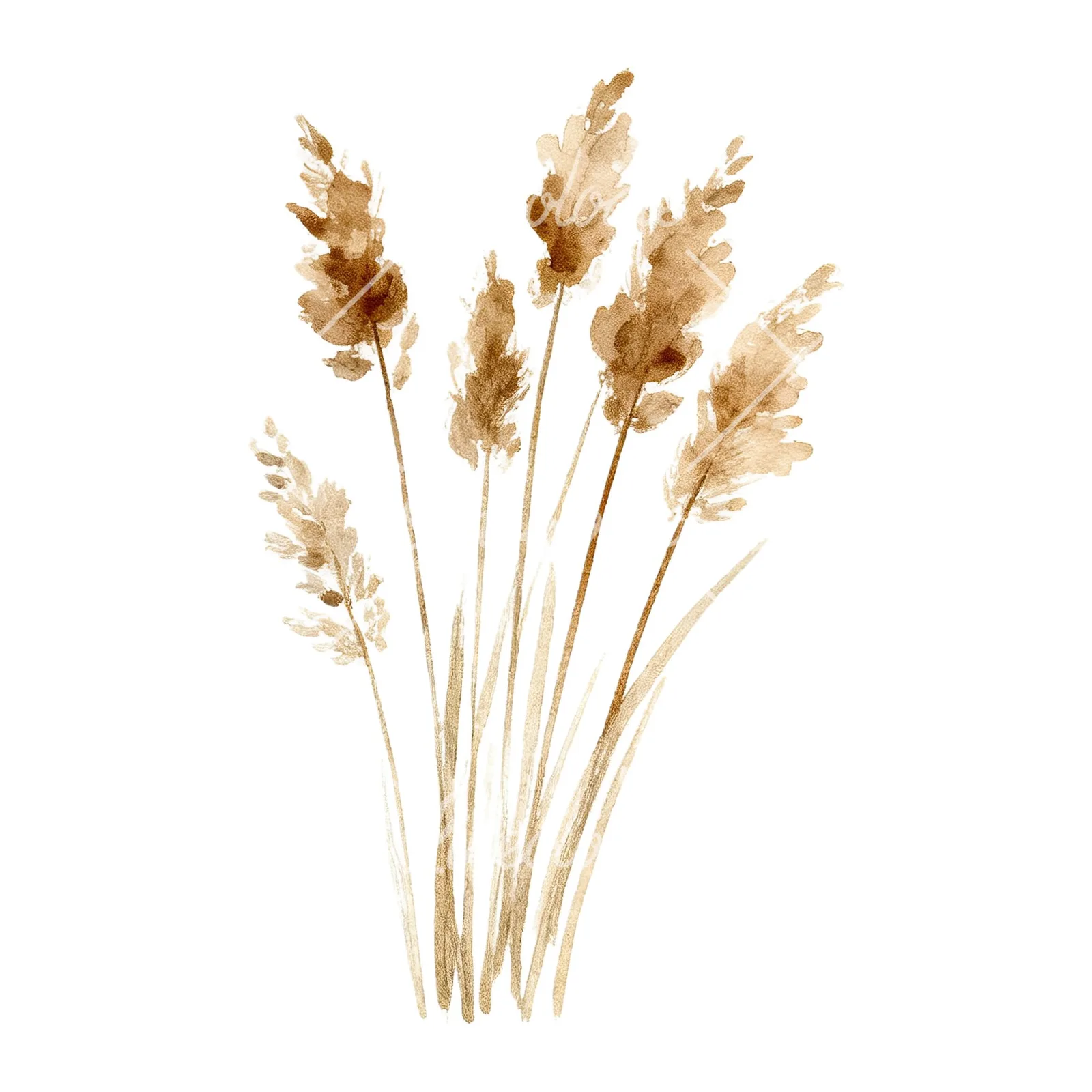 Watercolor dried grass clipart 9 of 9 on a white background (JPG)
