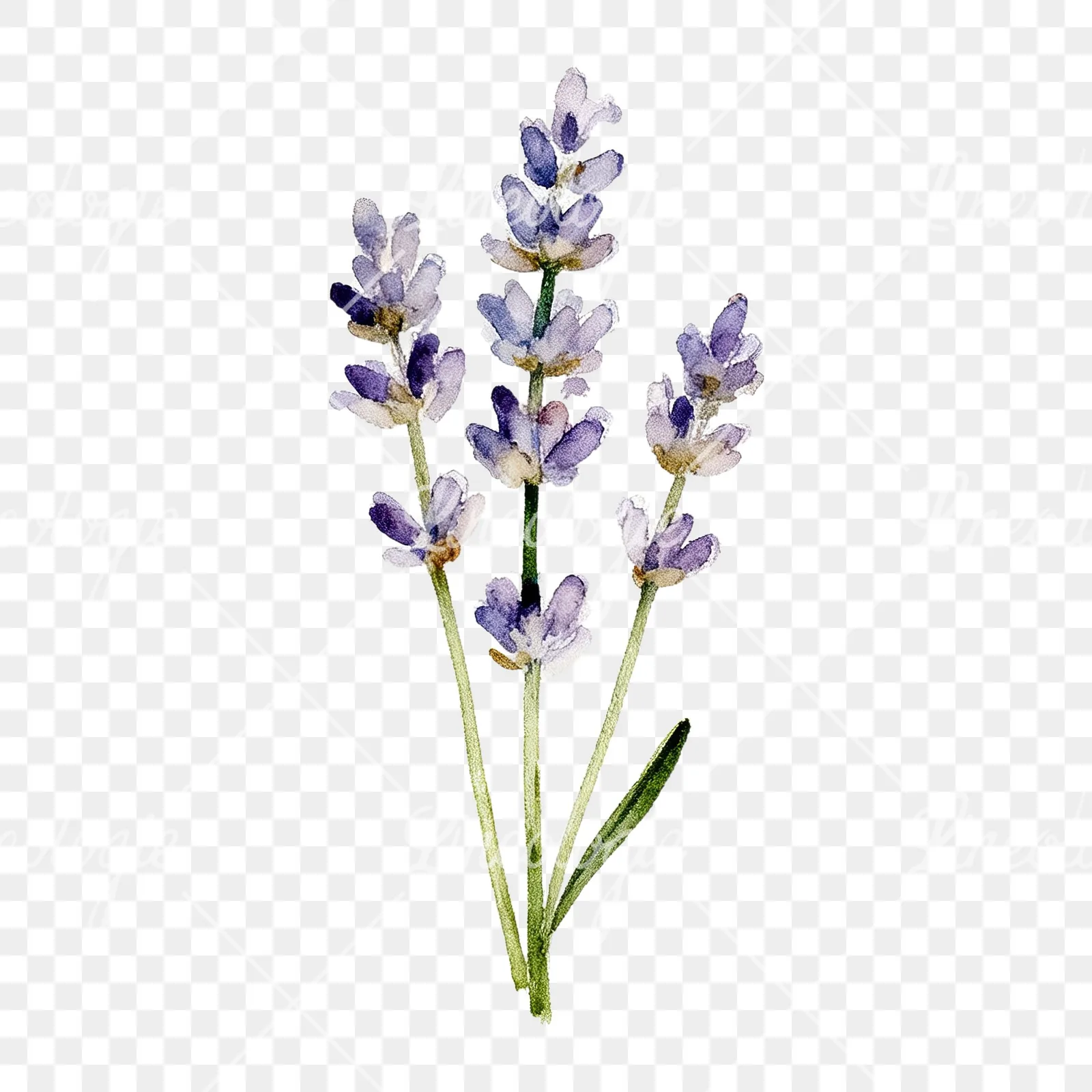 Watercolor dense purple lavender sprig clipart 1 of 9 on a transparent background (PNG)